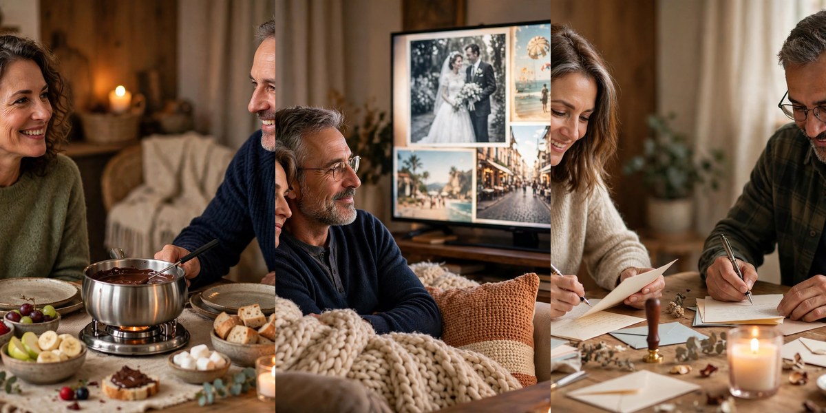 At-home date night ideas for married couples over 50 collage