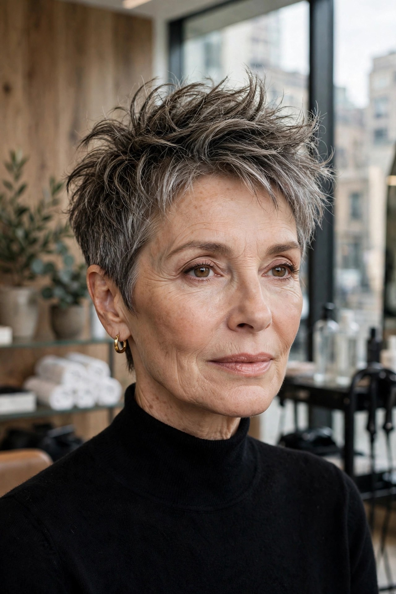 Textured crop with lifted airy crown, woman in her 60s