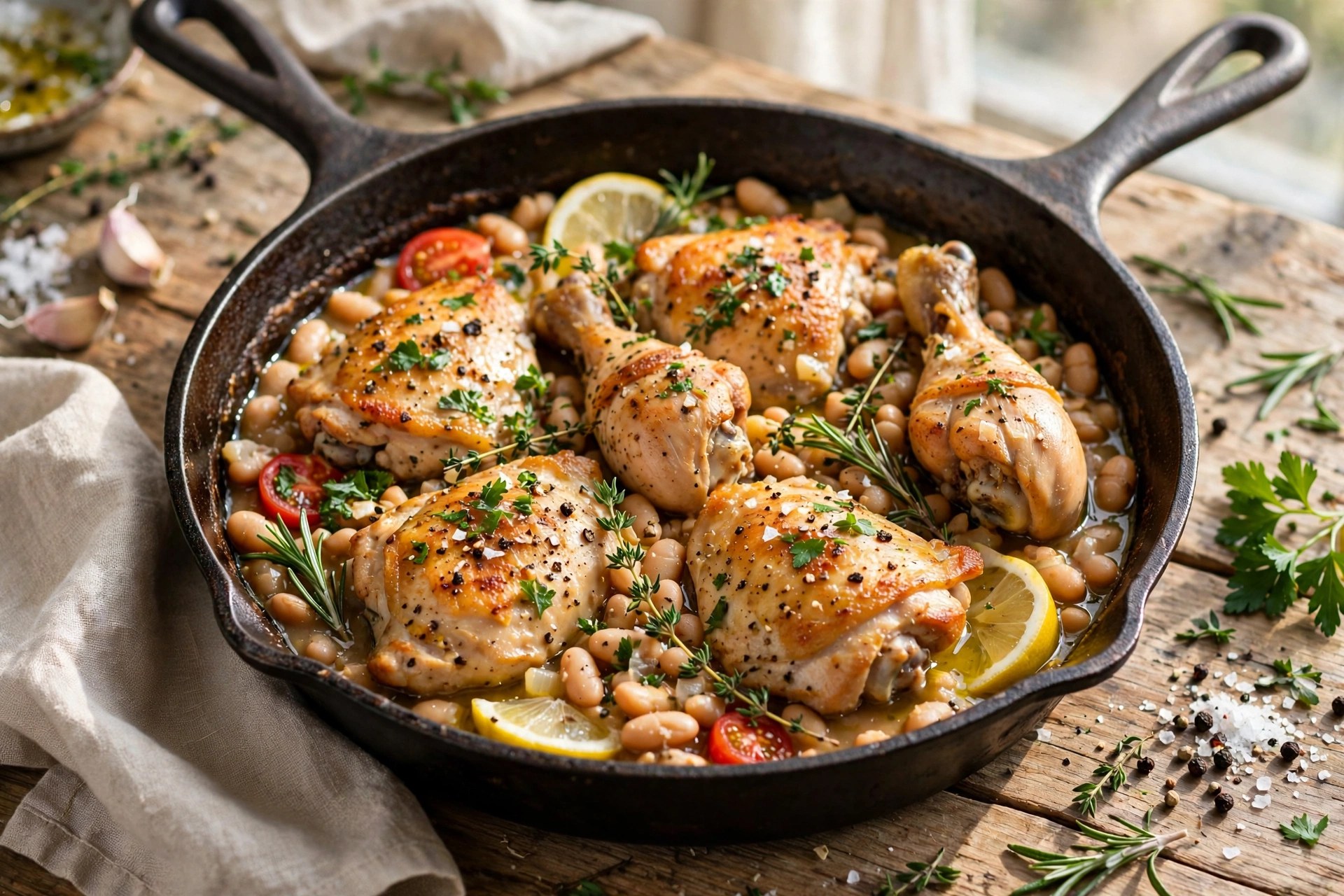 Chicken and white bean skillet with herbs