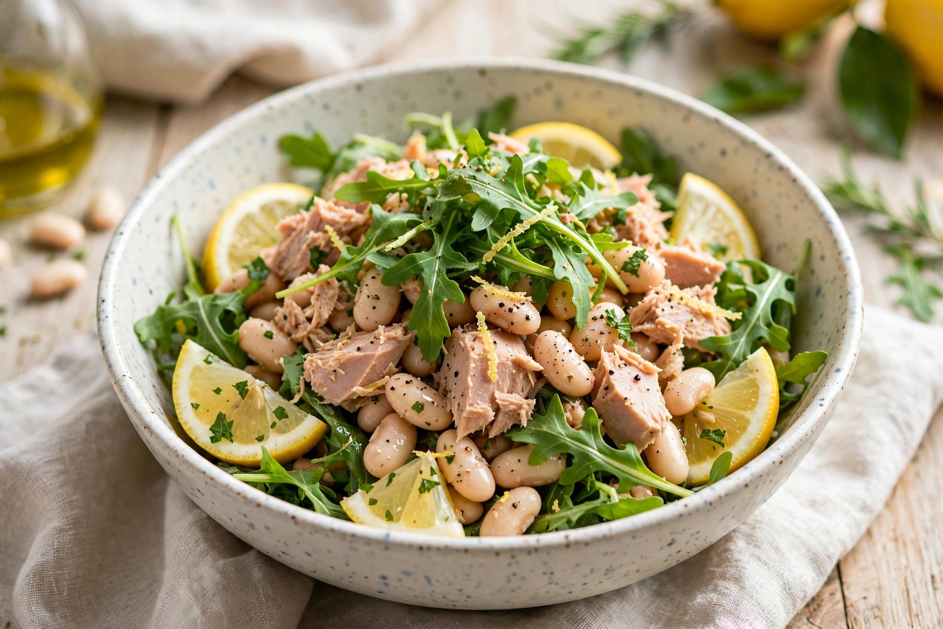 Tuna and white bean salad with arugula and lemon