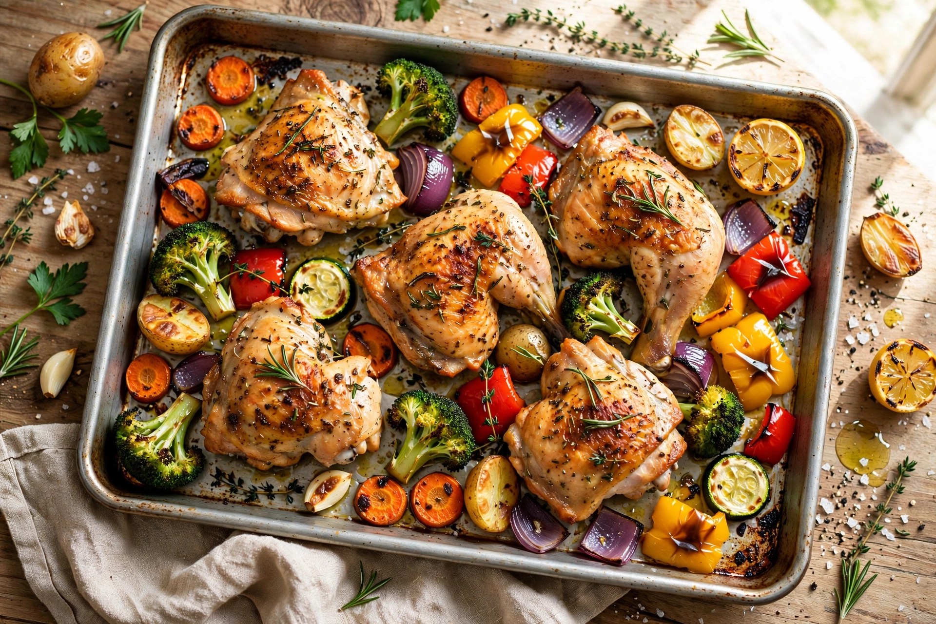 Sheet pan chicken and colorful roasted vegetables