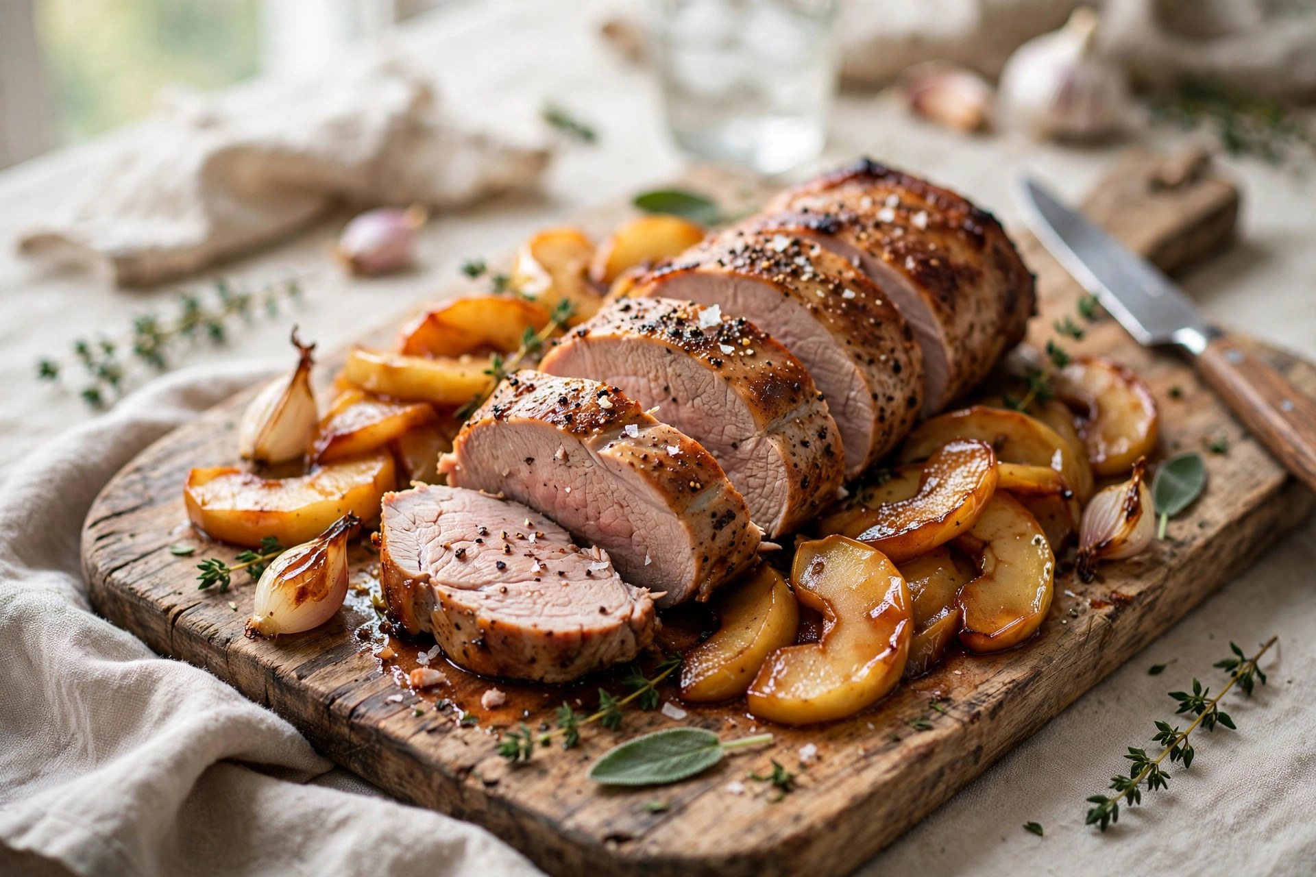 Roasted pork tenderloin with caramelized apples