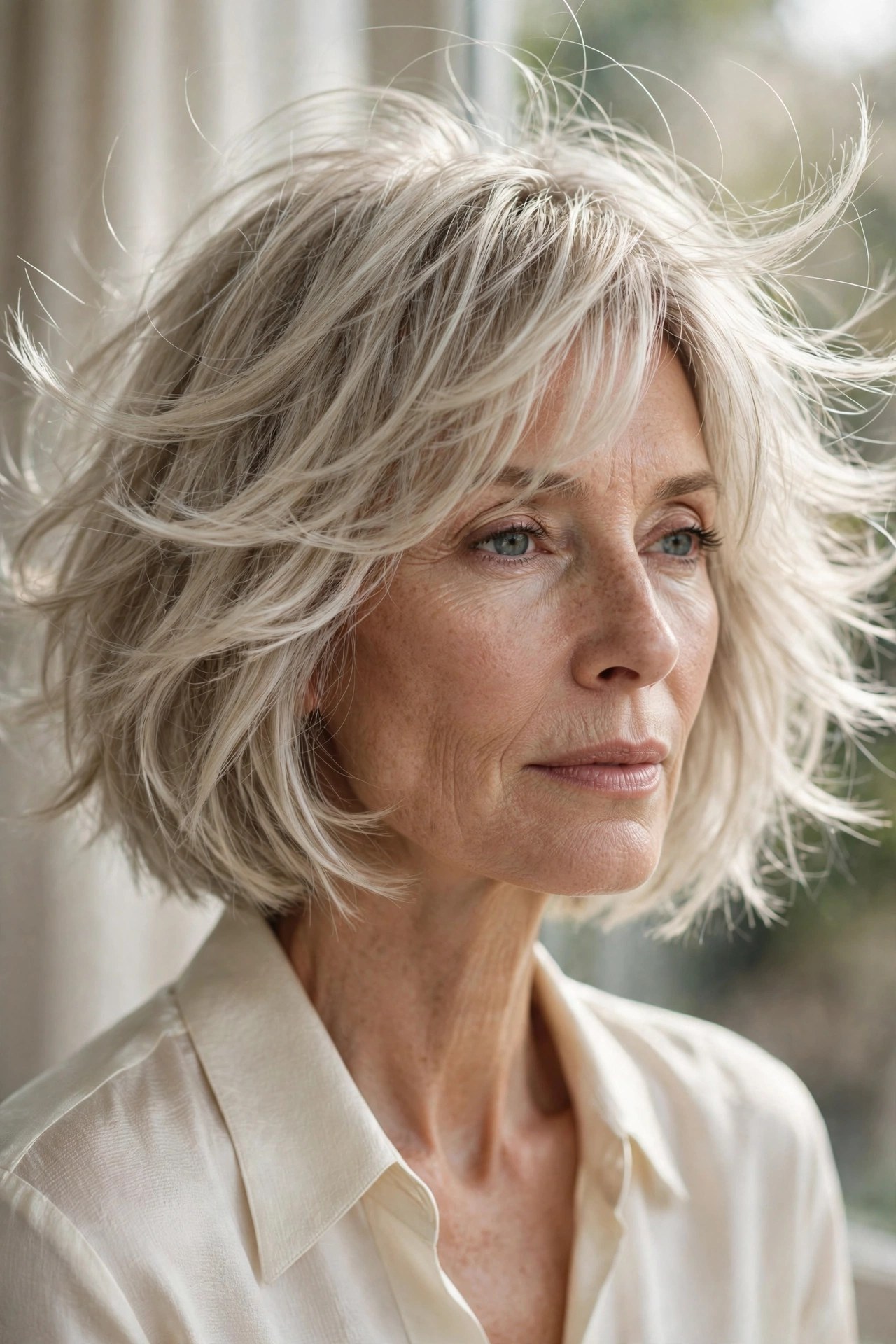 Featherlight ash blonde shaggy bob