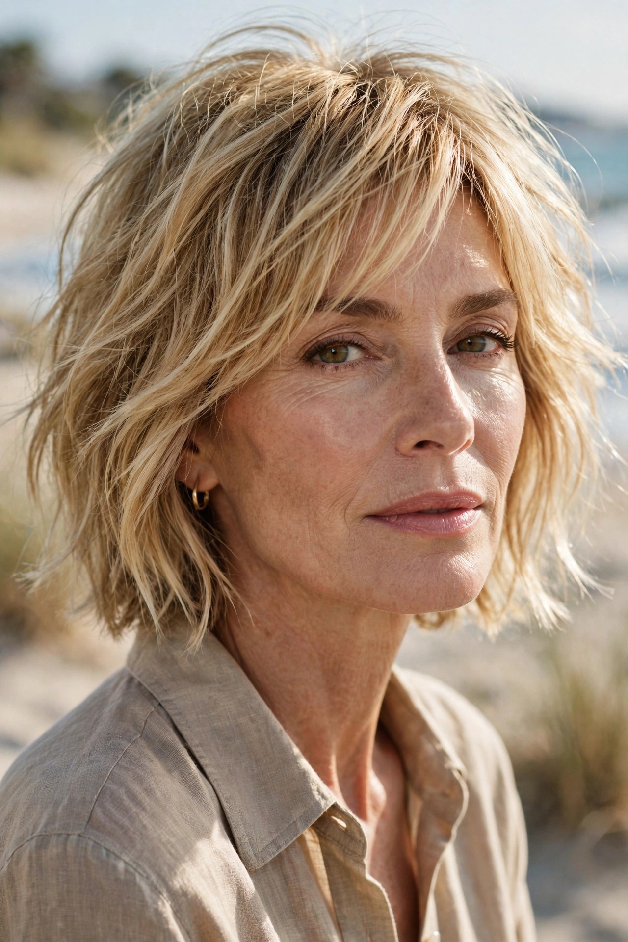 Beachy golden blonde shaggy bob