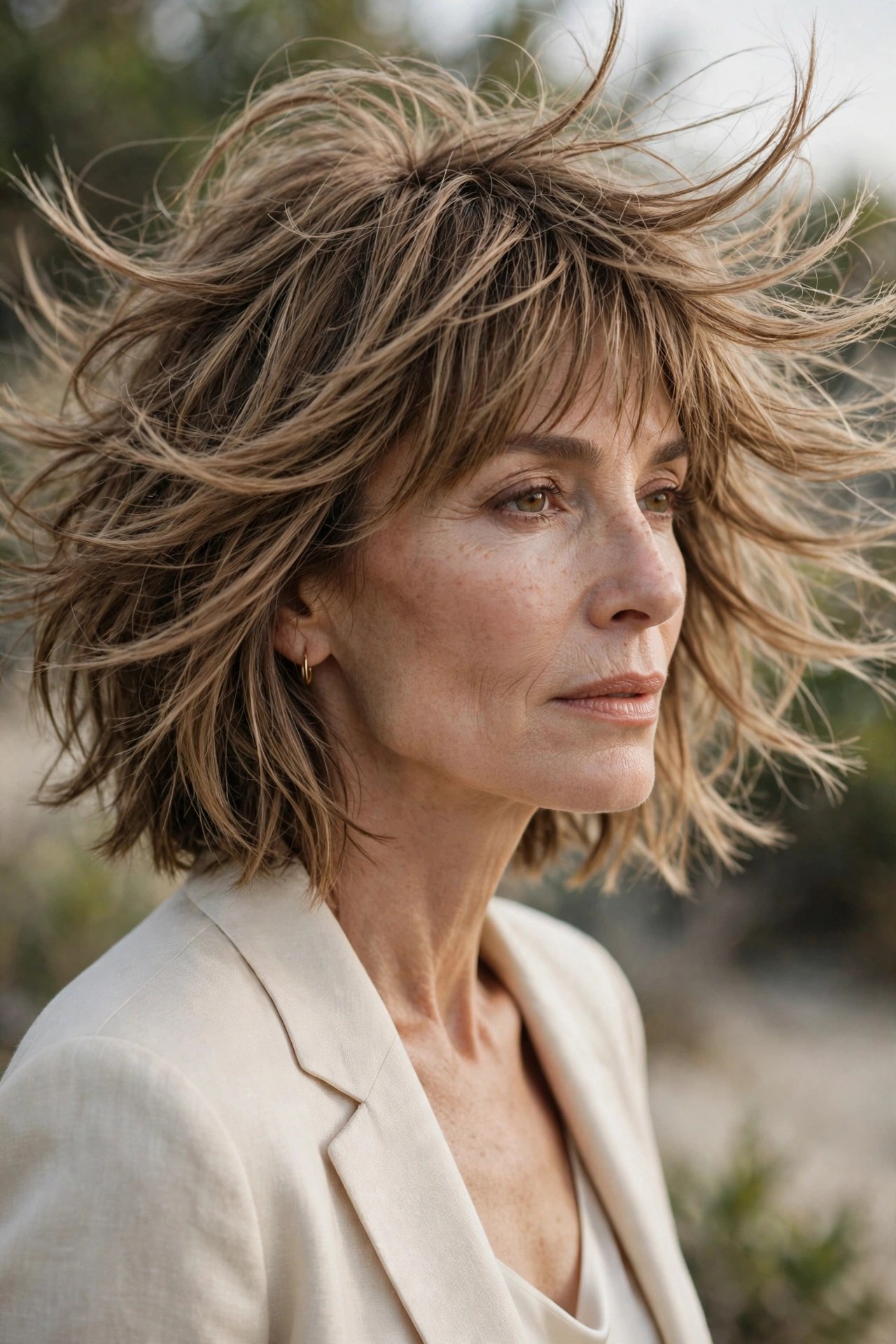 Windswept light brown shaggy bob