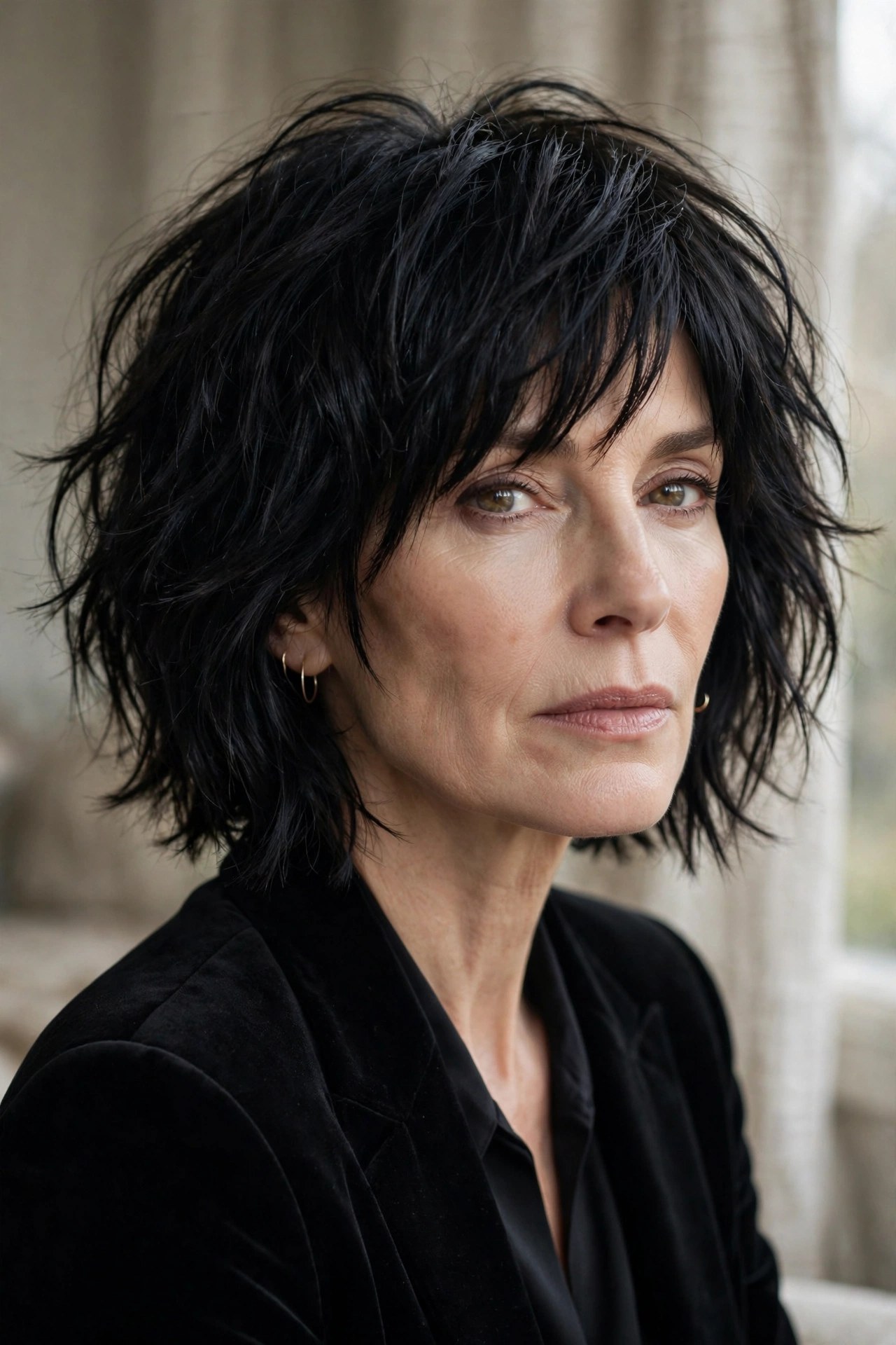 Midnight black shaggy bob with shine