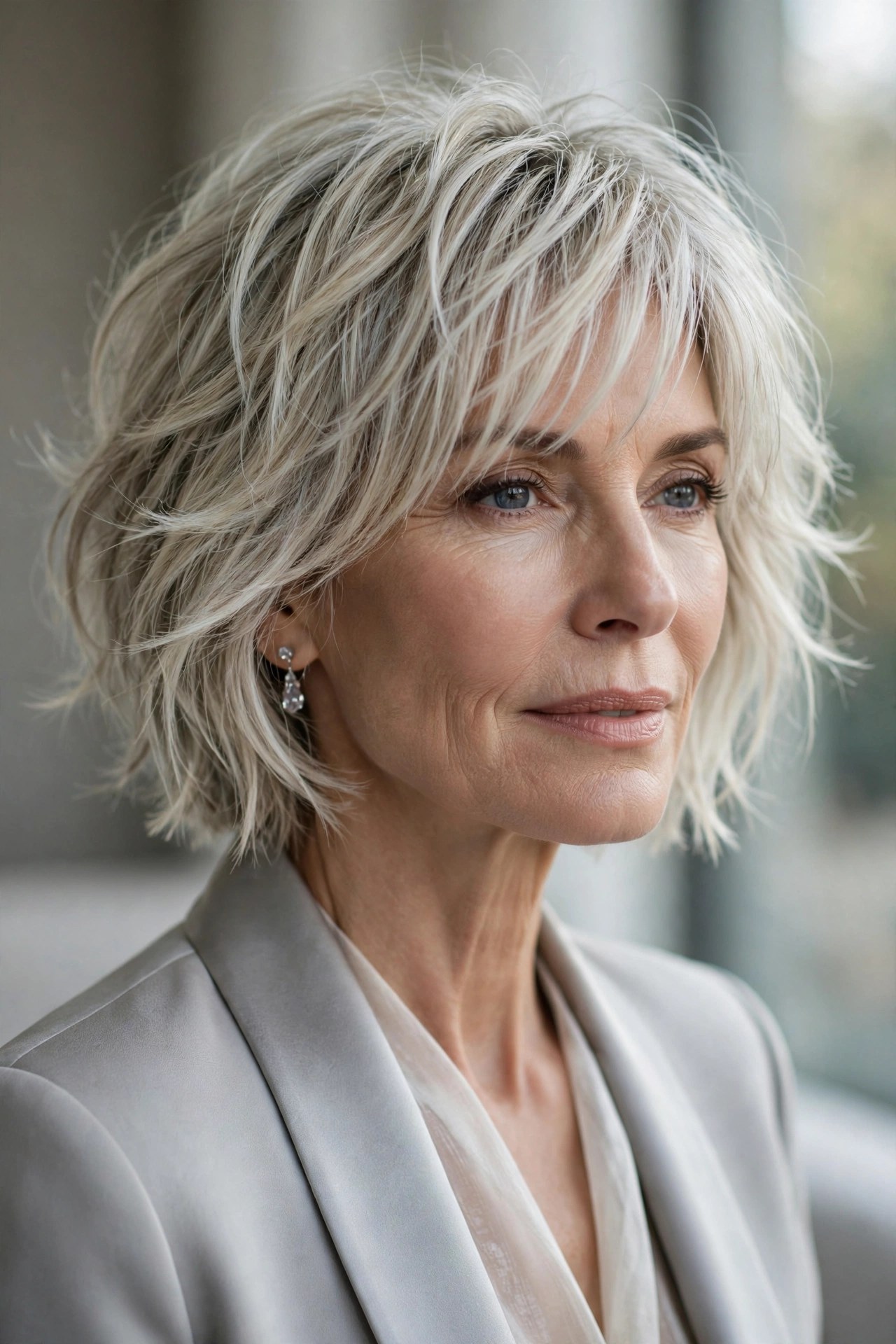 Frosted icy blonde shaggy bob