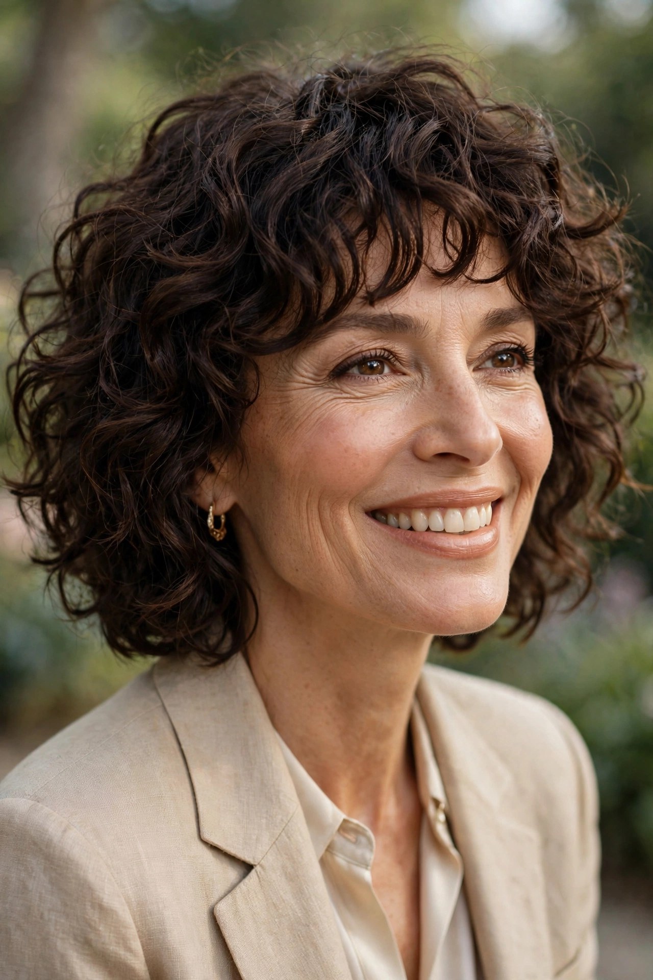 Curly dark brown shaggy bob