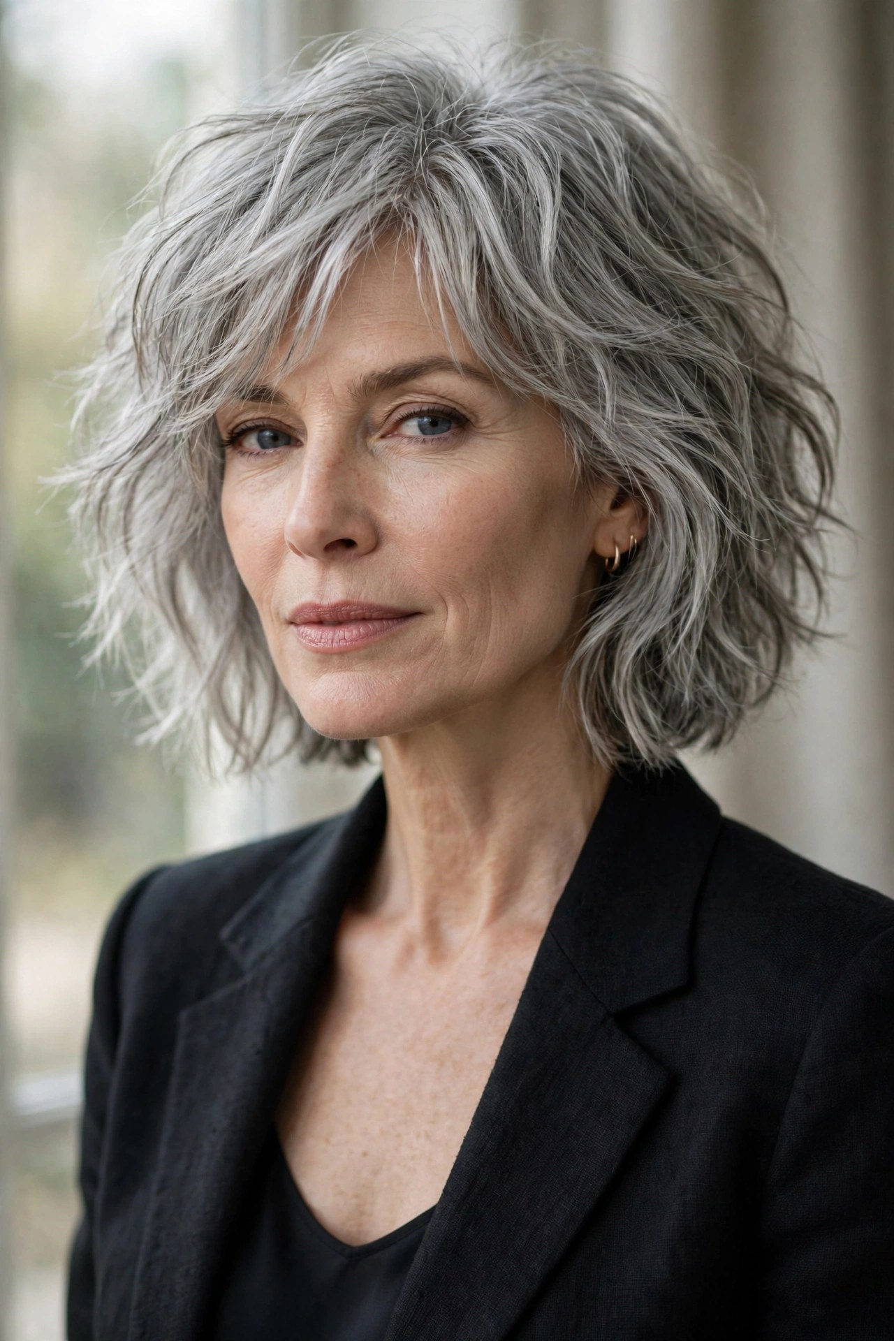 Silver gray shaggy bob