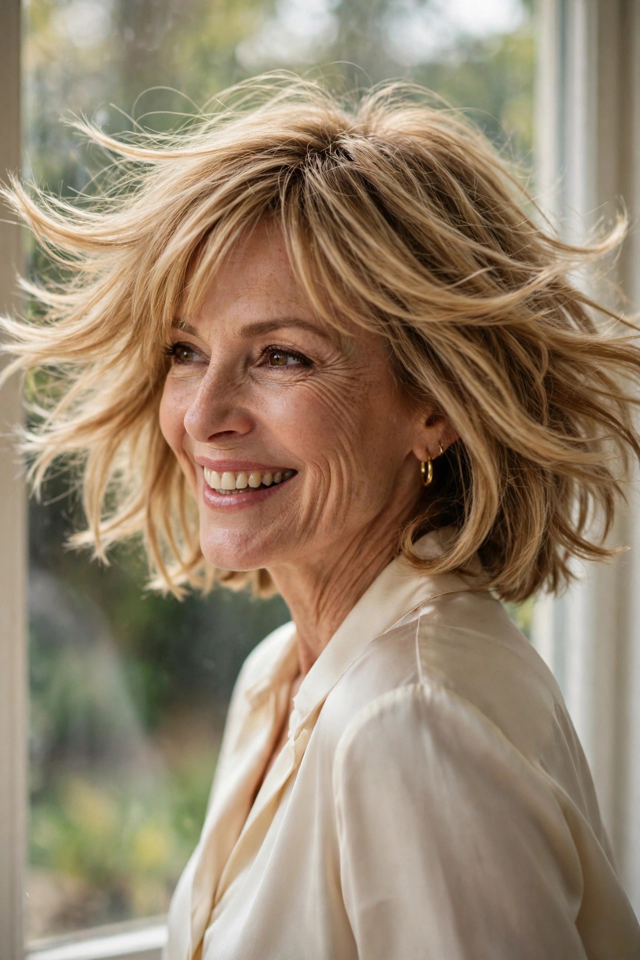 Sassy honey blonde shaggy bob with flipped ends