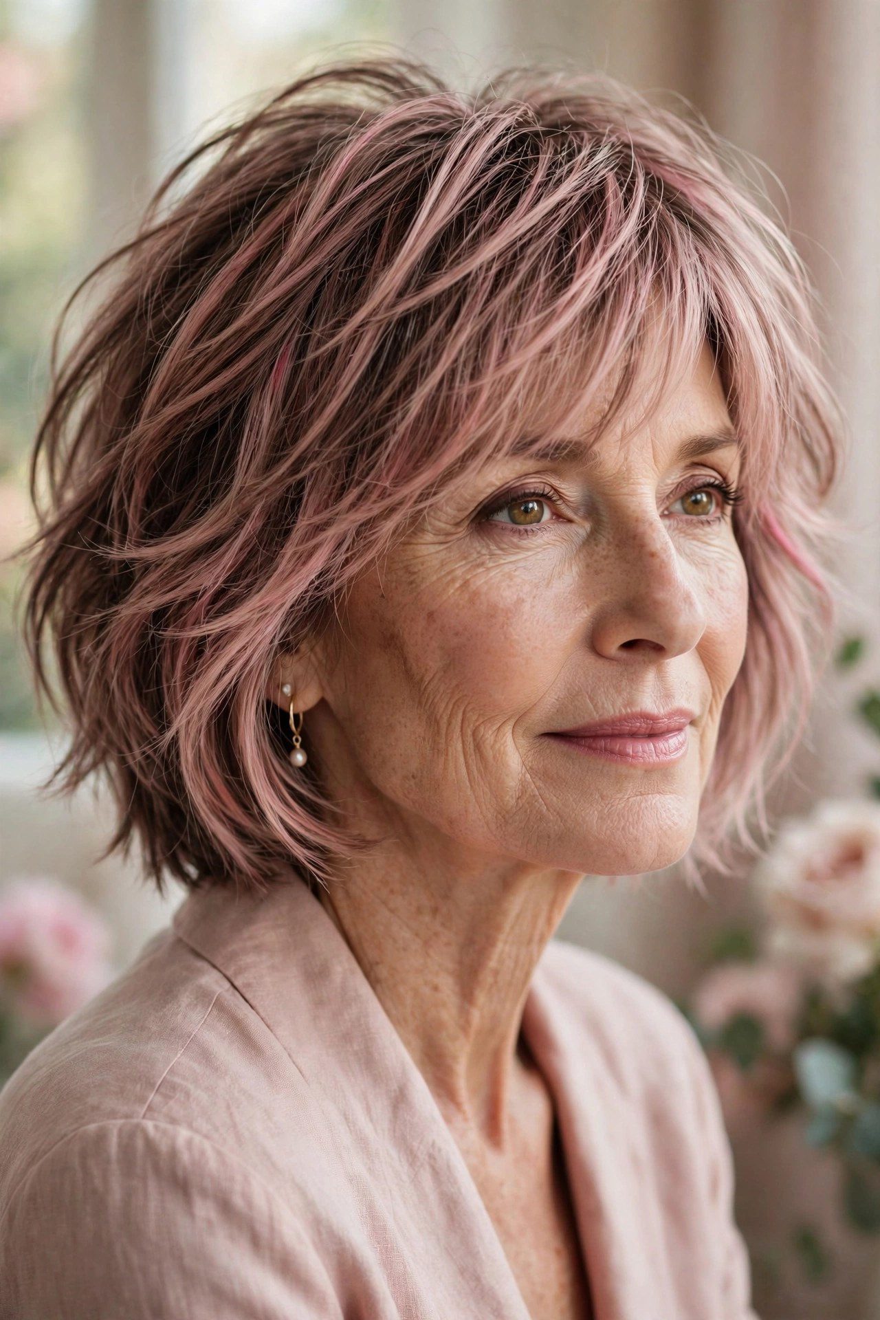 Blush rose shaggy bob