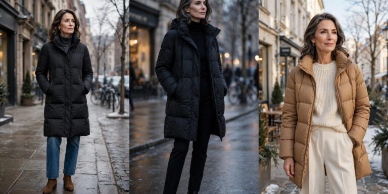 Ways to wear a puffer jacket over 50 collage featured image