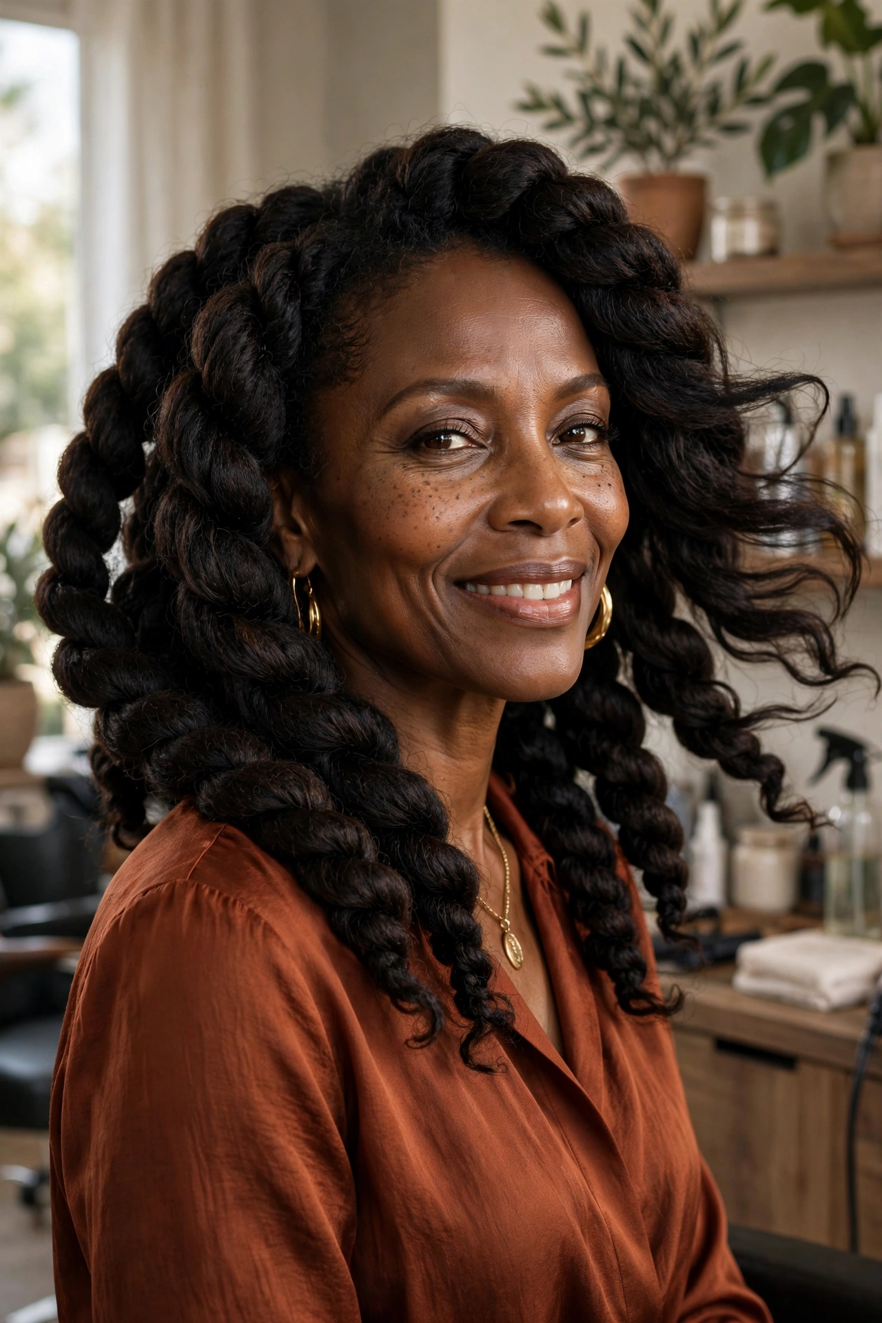 Black woman over 50 with chunky jumbo twists