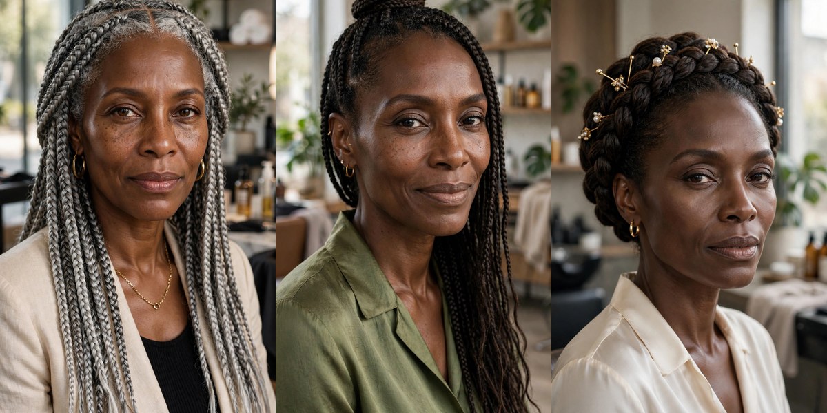 Braided hairstyles for Black women over 50 collage