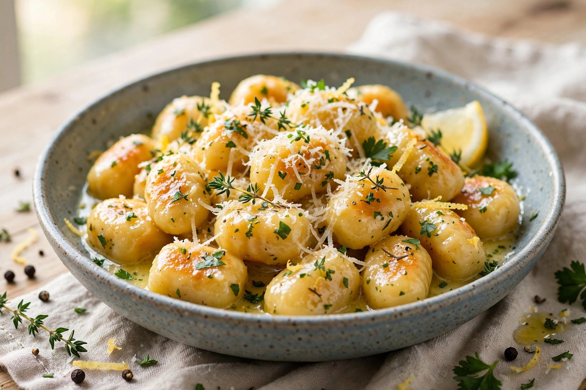 Lemon butter gnocchi with parmesan and herbs
