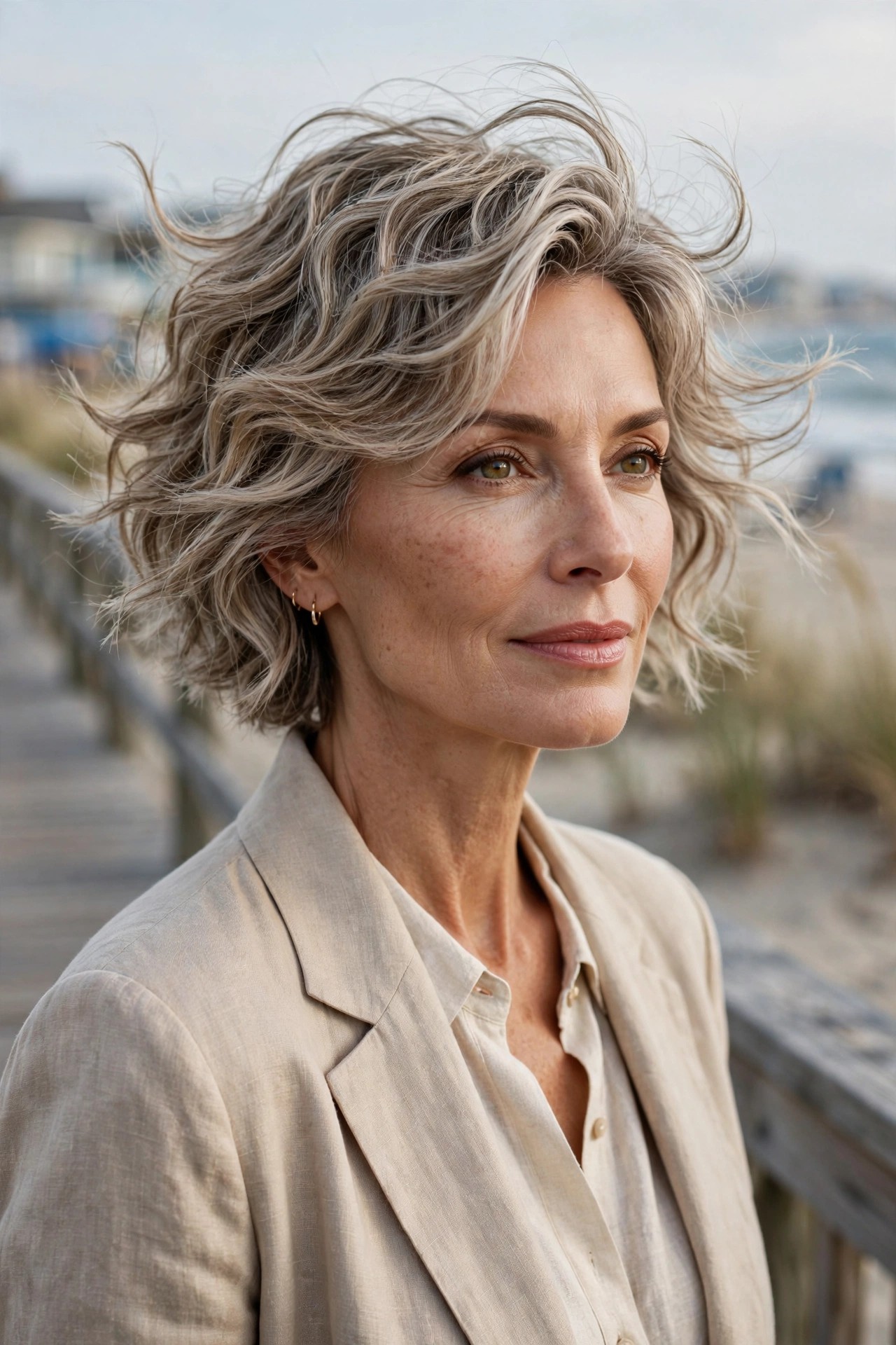 Woman in her 50s with a loose wavy pixie