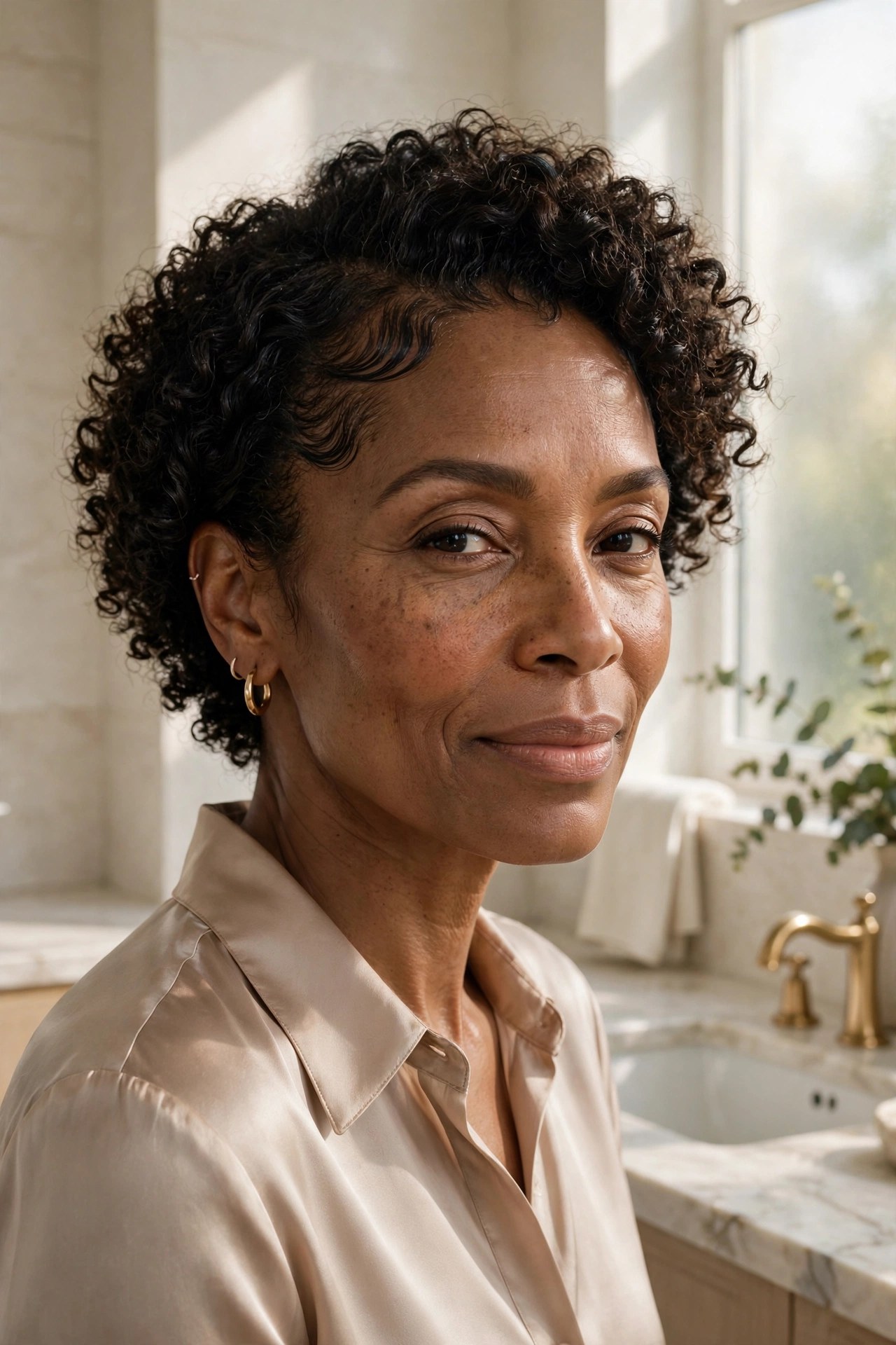 Woman in her 50s with wash-and-go and laid edges