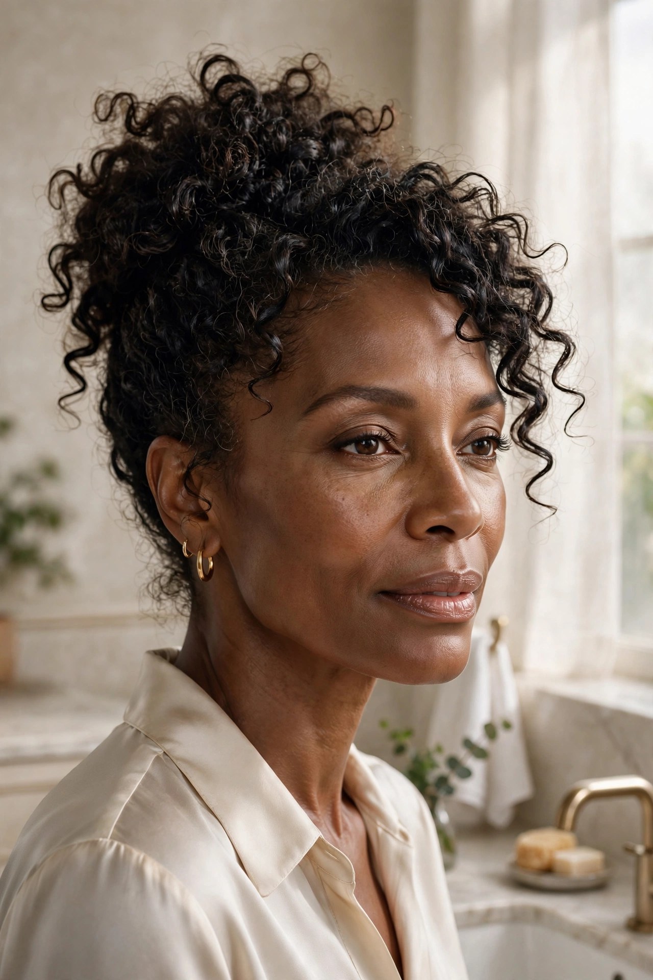 Woman in her 50s with a pineapple refresh updo