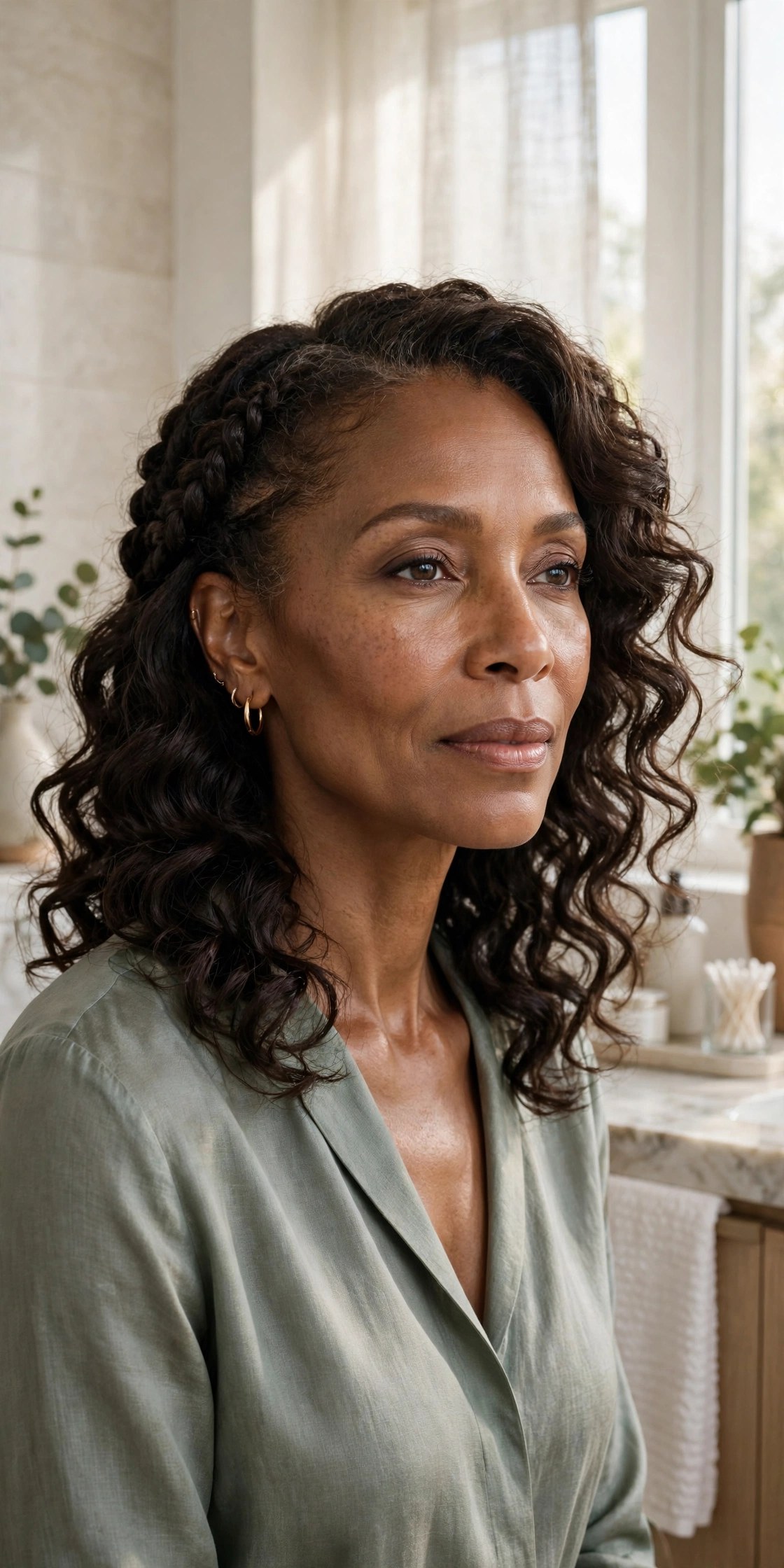 Woman in her 50s with a braid-out refresh