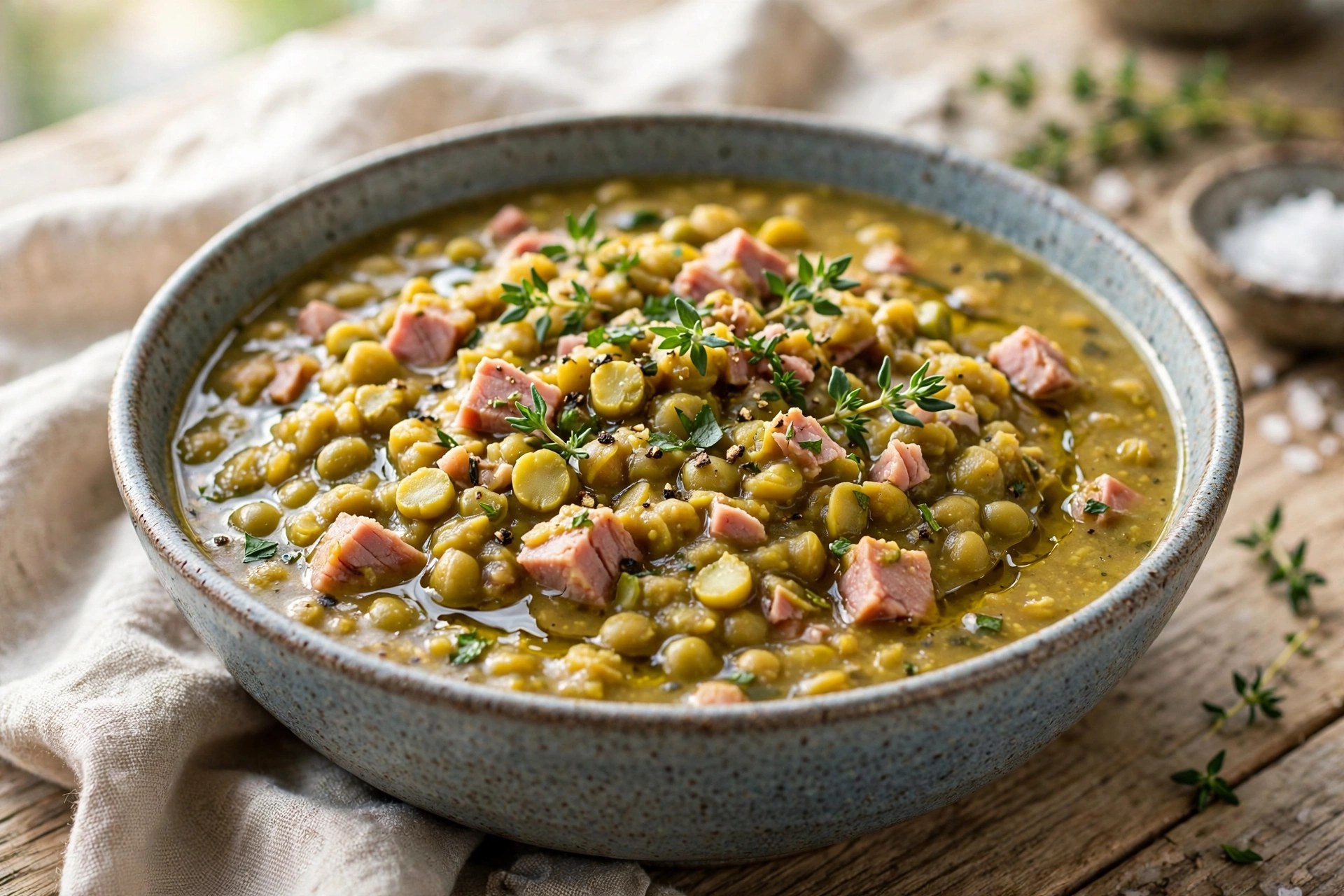 Split pea and ham soup with herbs