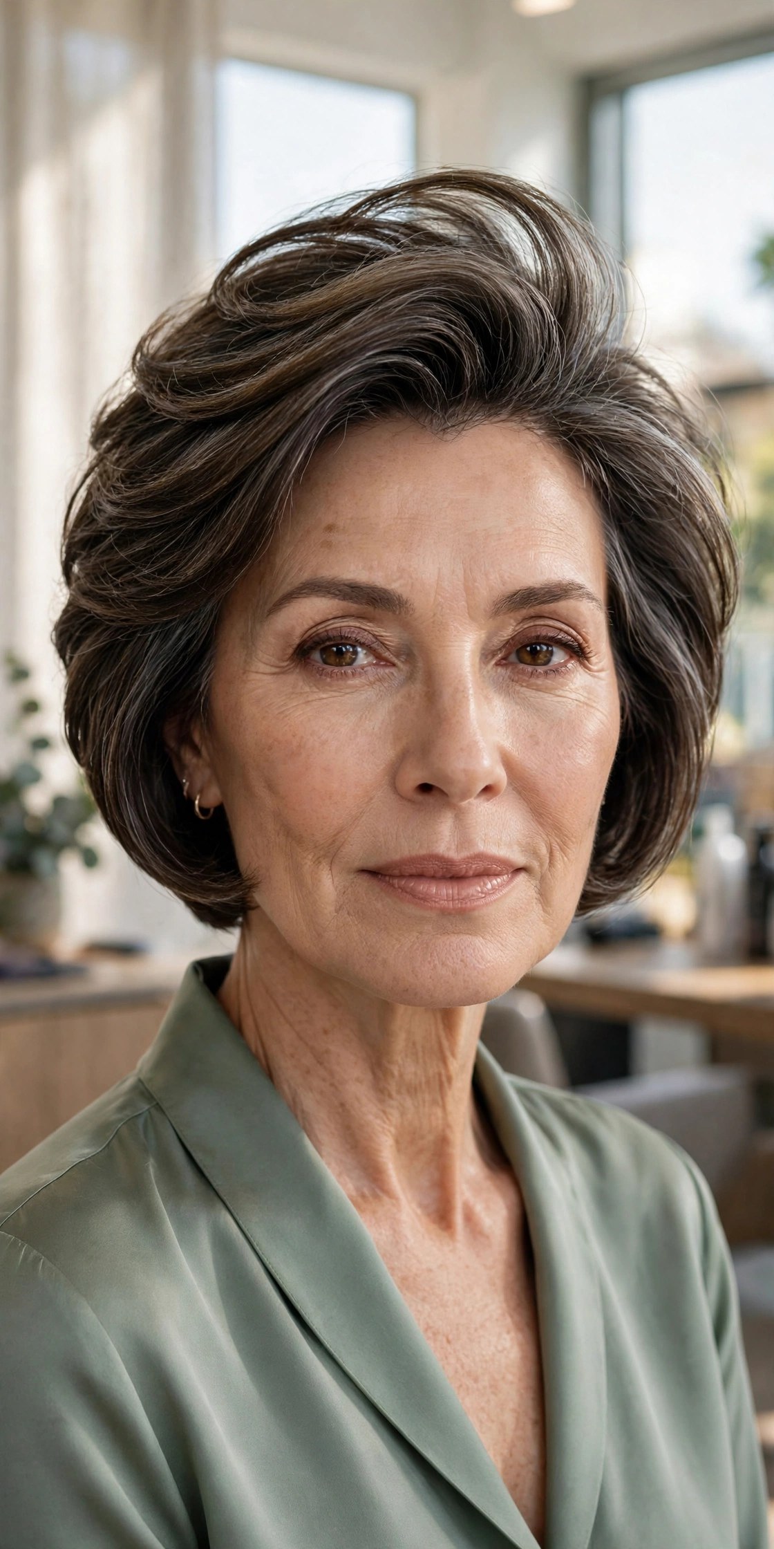 Stacked back bob with lifted crown on a woman in her 50s