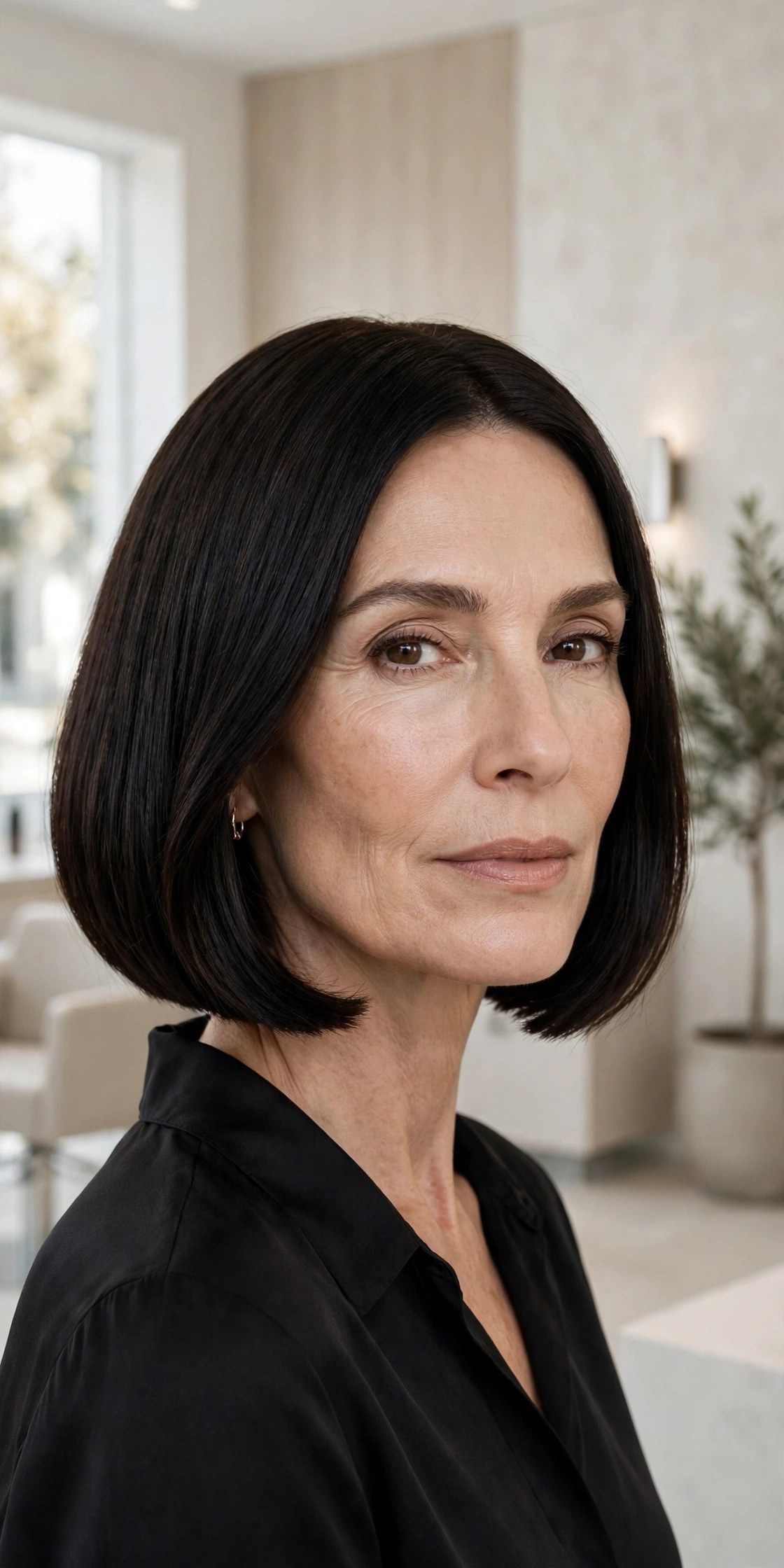 Chin bob with strong full perimeter on a woman in her 50s