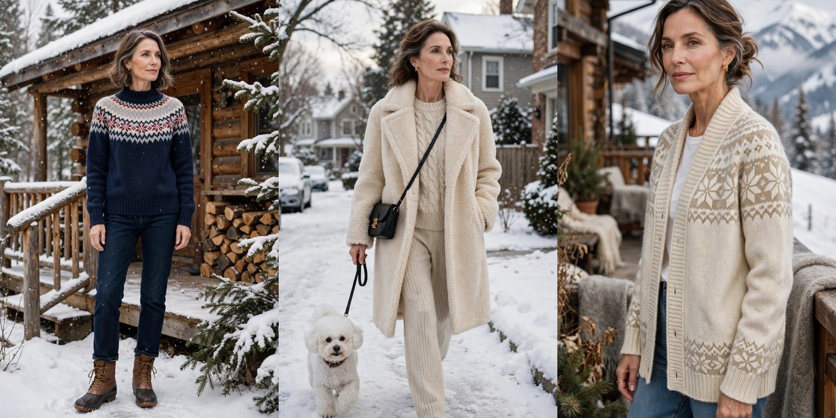 Cozy winter outfits for women over 50 collage