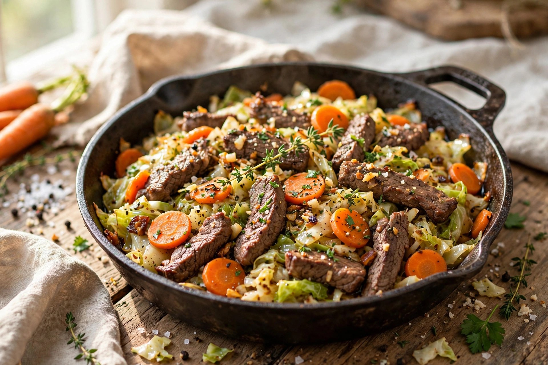 One-pan beef and cabbage skillet with carrots