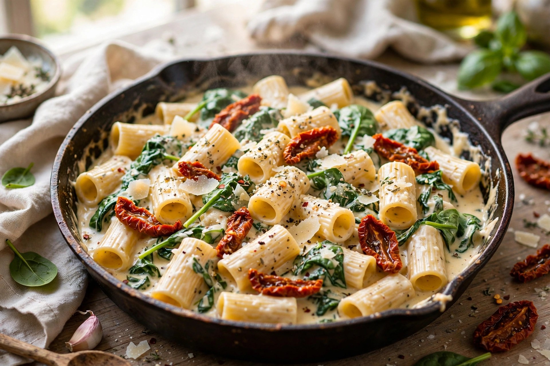 One-pan creamy tuscan pasta with sun-dried tomatoes