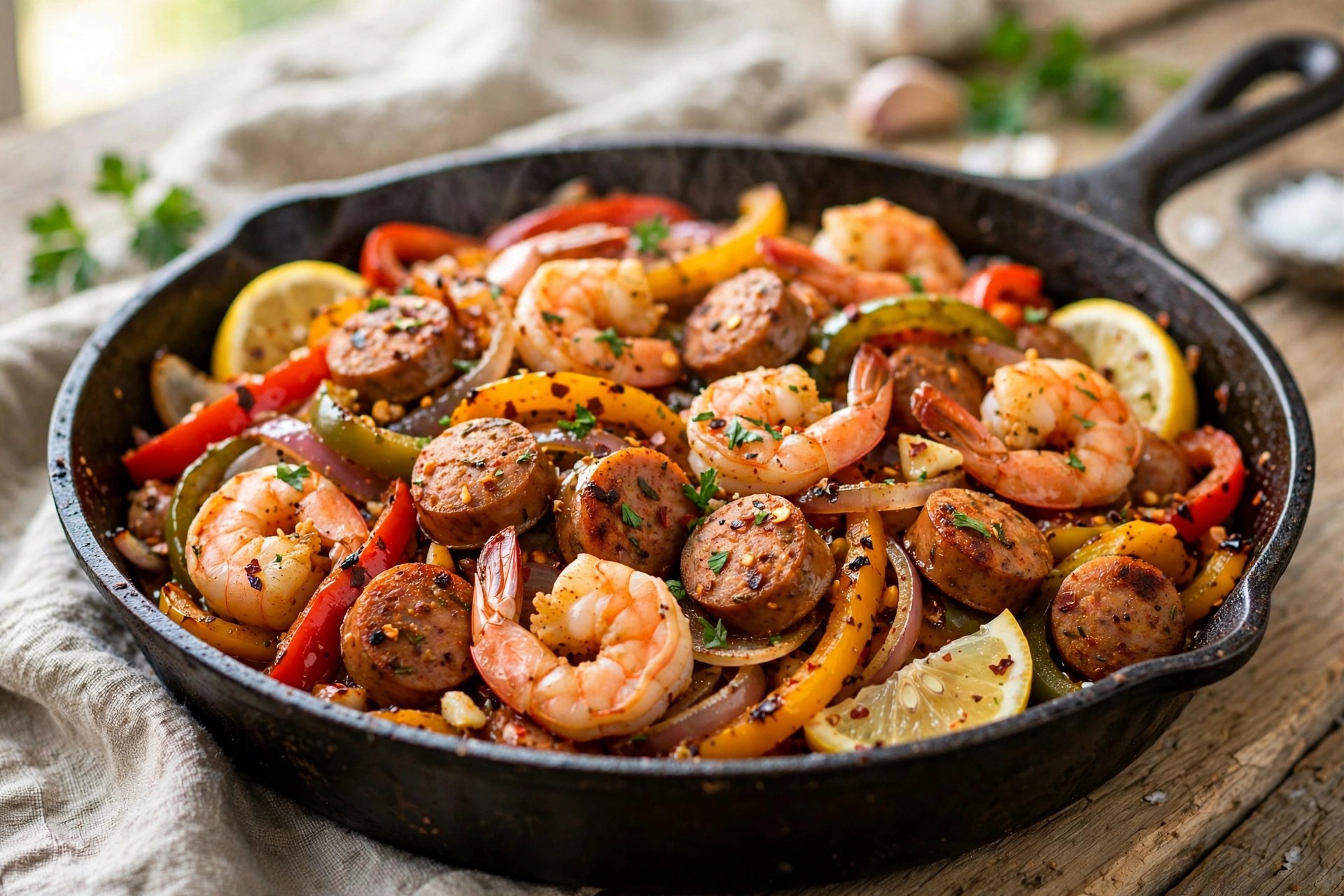 One-pan cajun shrimp and sausage with peppers