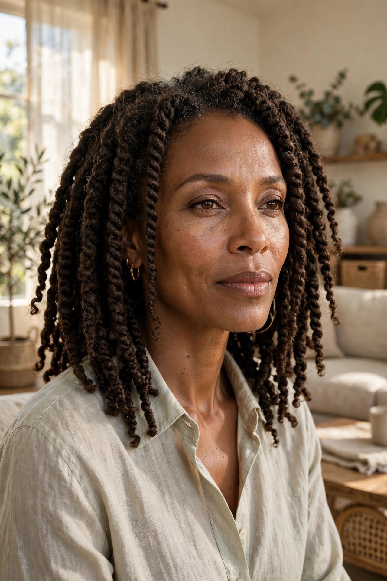 Woman with natural-looking Marley twists