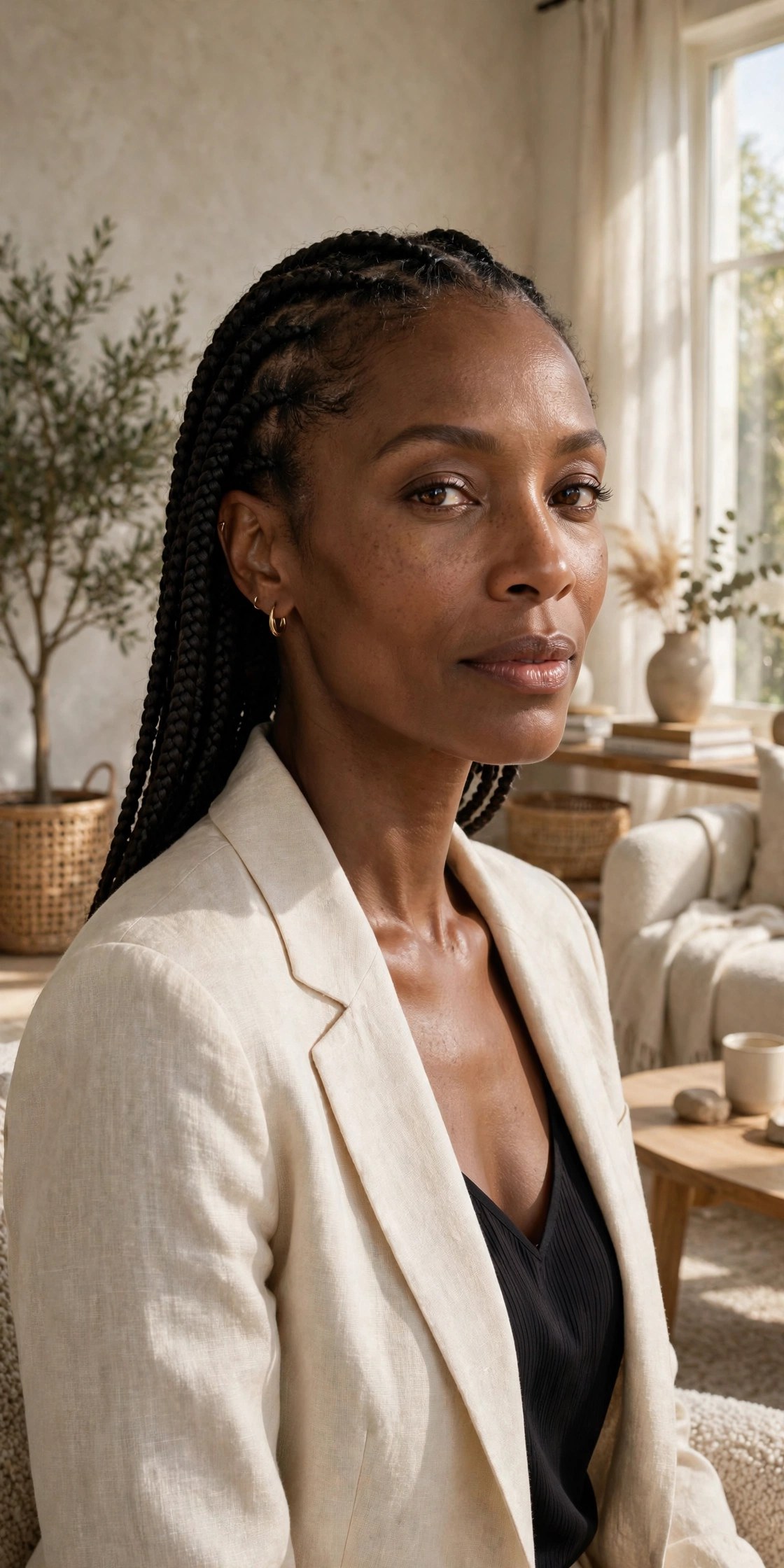 Woman with comfortable knotless box braids