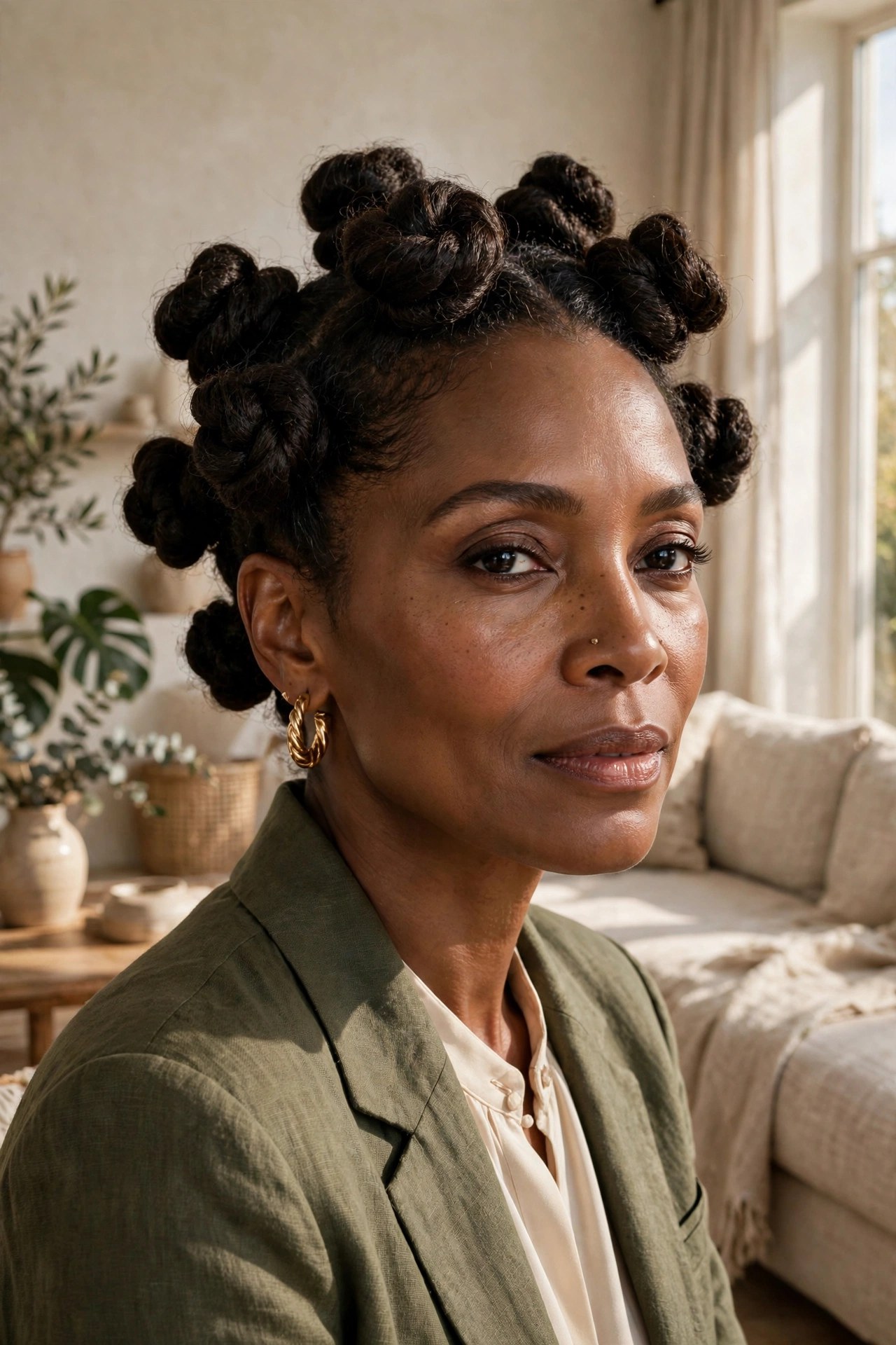 Woman with playful chunky bantu knots