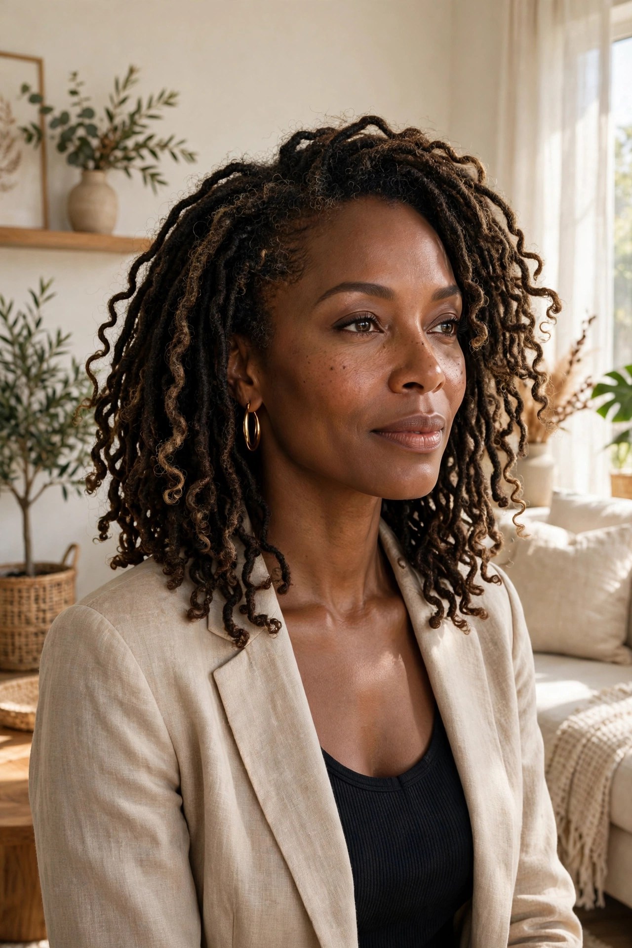 Woman with shoulder-length butterfly locs