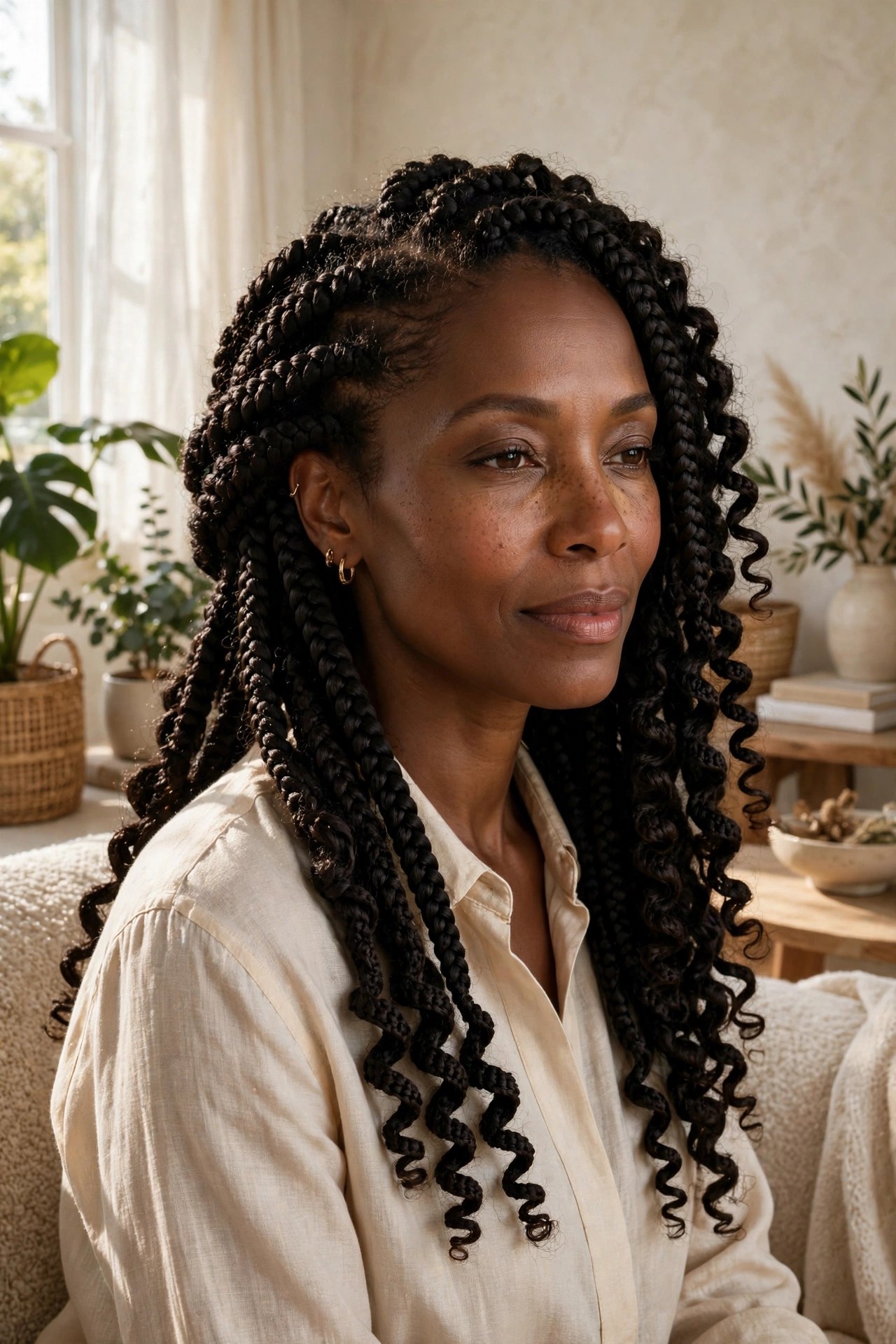 Woman with natural-looking crochet braids