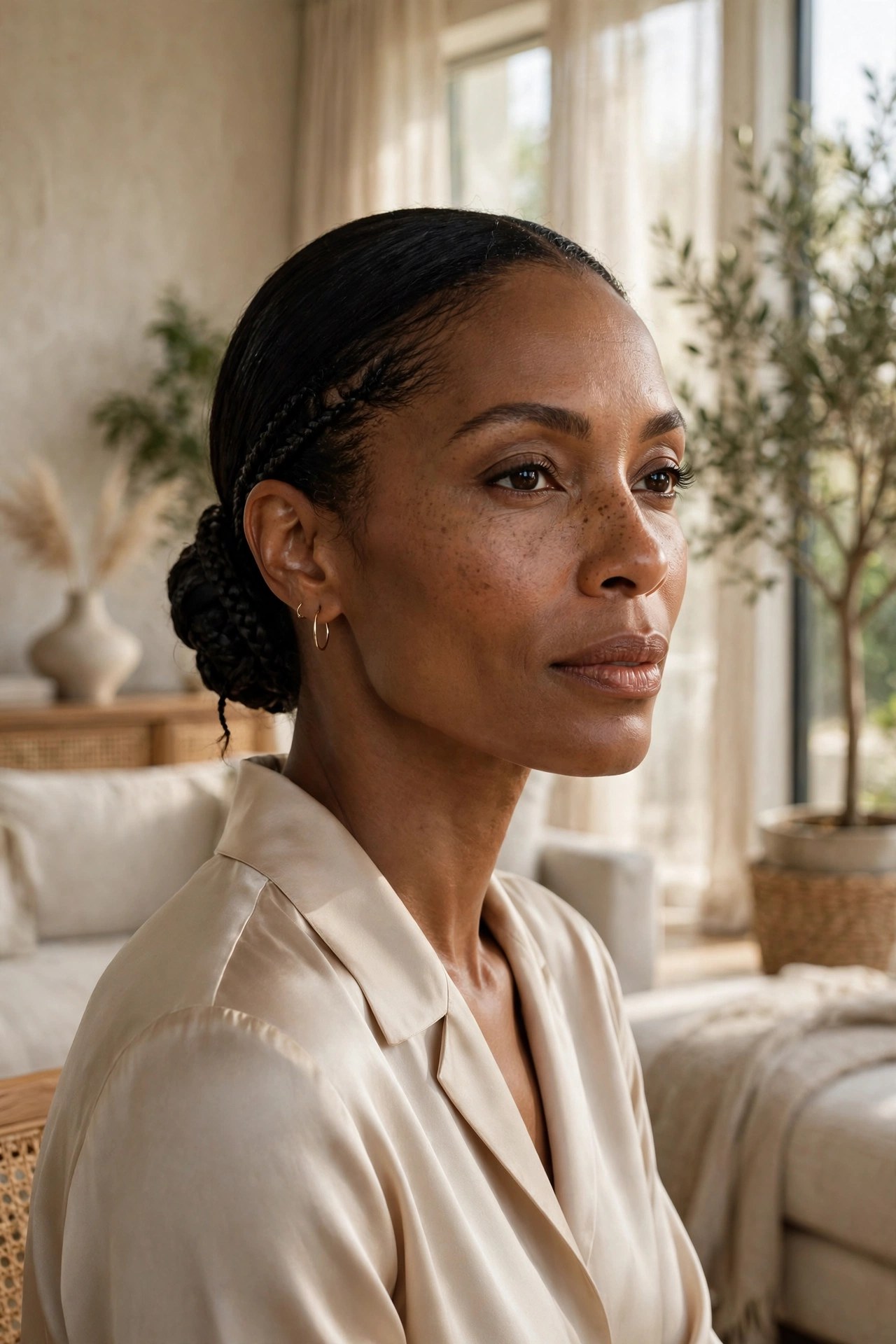 Woman with a low braided bun