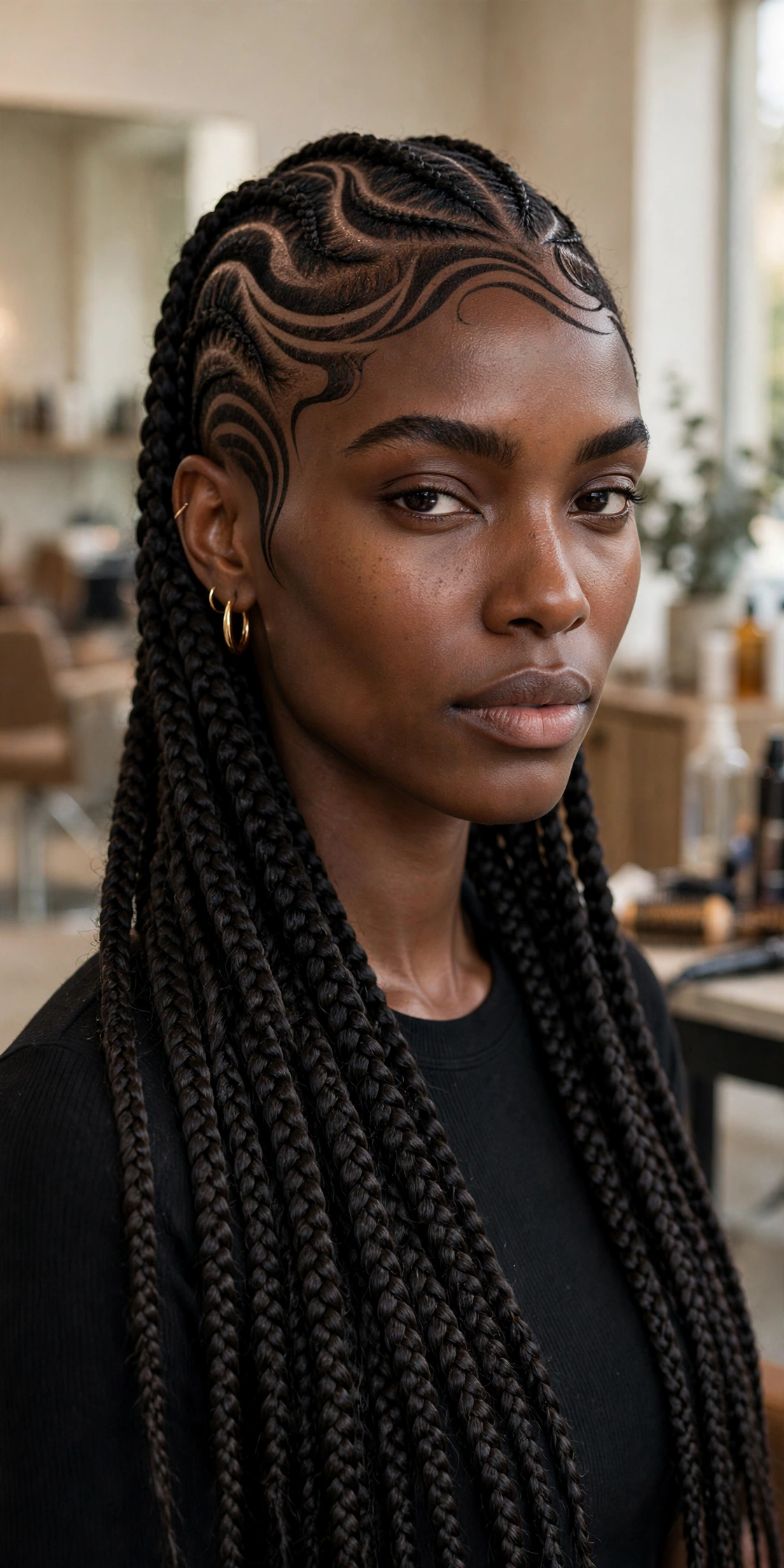 Black woman with trendy braided hairstyle: freestyle tribal braids