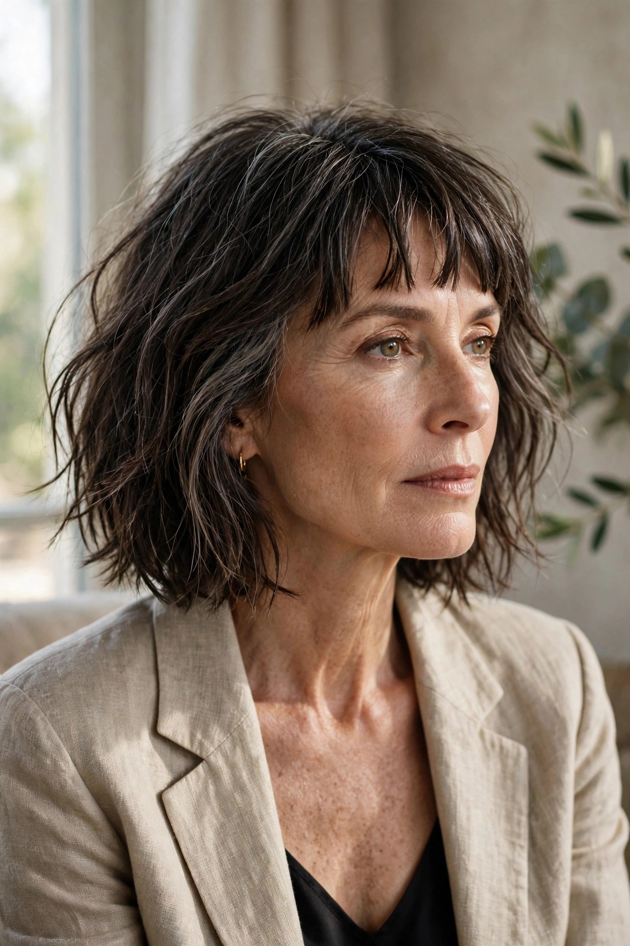 Shaggy chin bob with disconnected choppy fringe