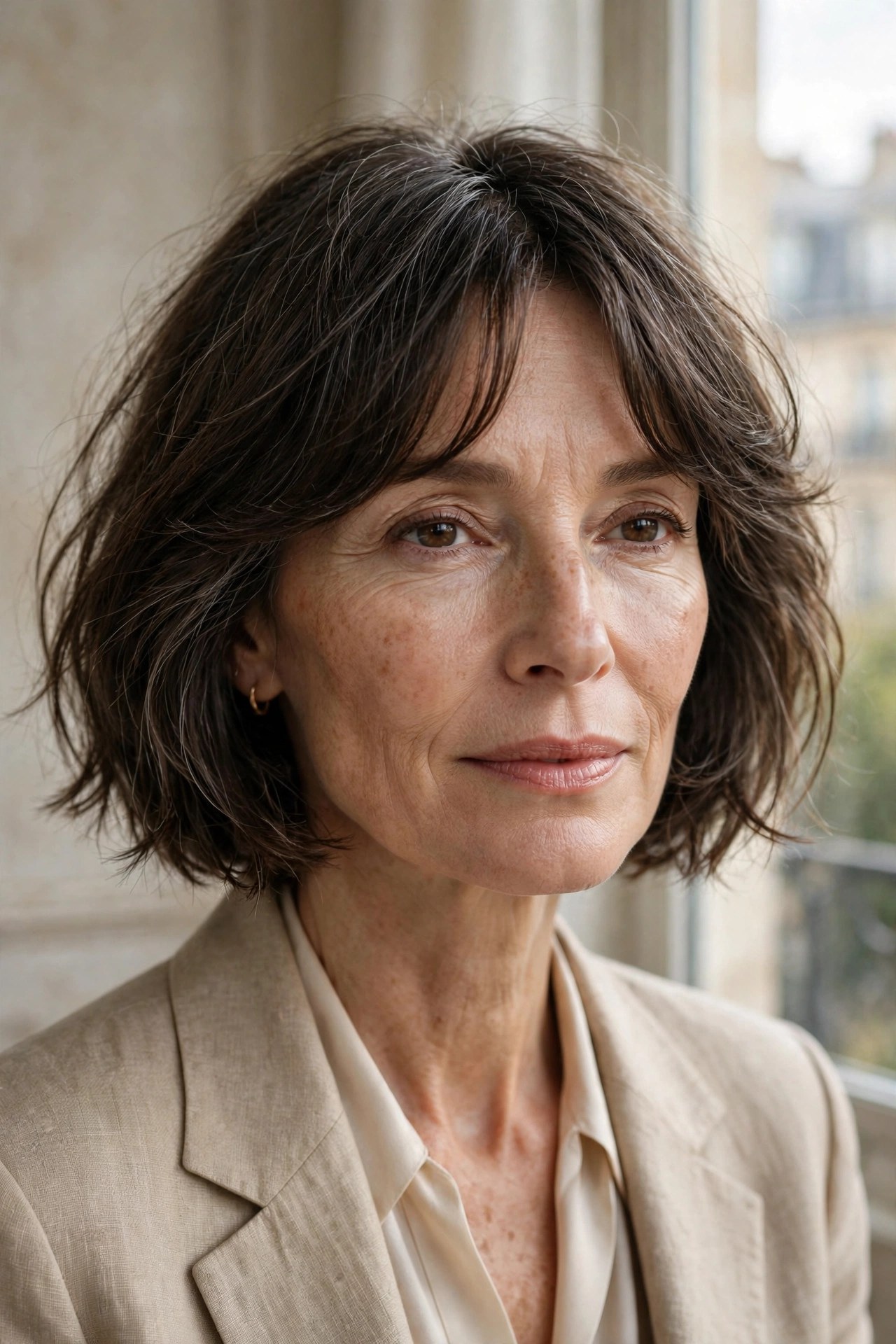 French-style chin bob with soft split bangs, Parisian chic