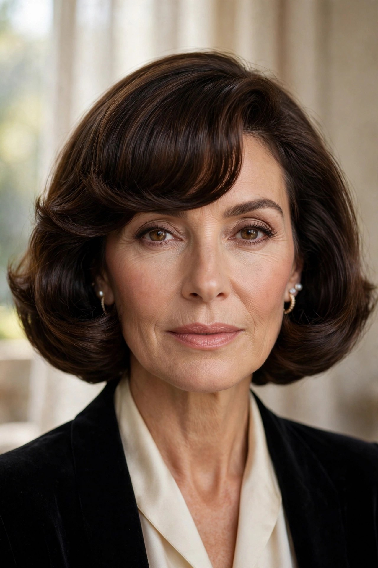 Italian-inspired chin bob with voluminous sweep bangs