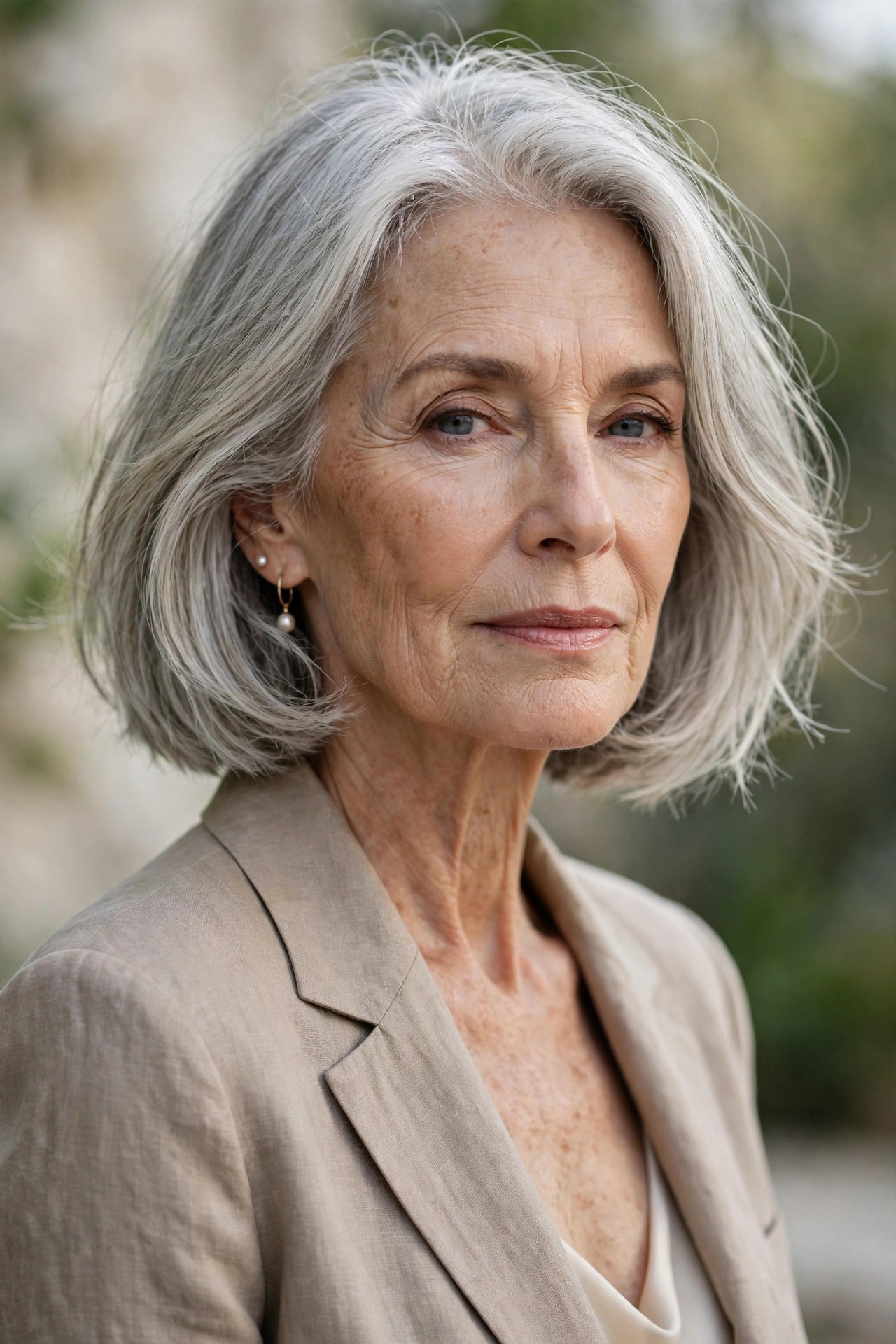 Woman in her 70s with an air-dried texture bob