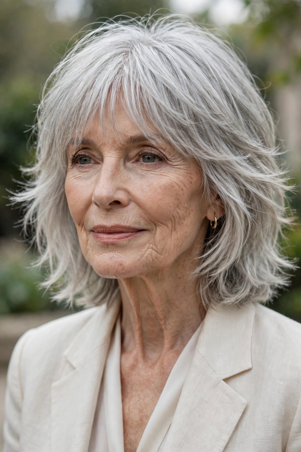 Woman in her 70s with a breezy layered shag