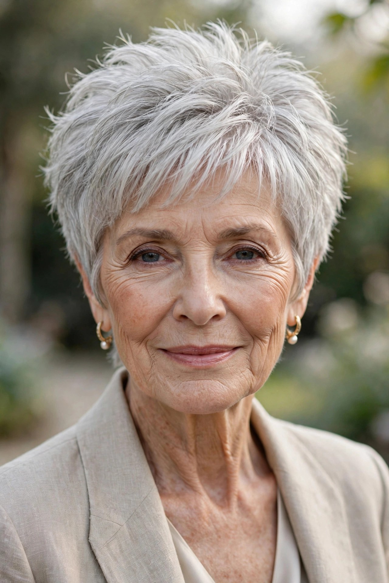 Woman in her 70s with a crown-boosting short shag