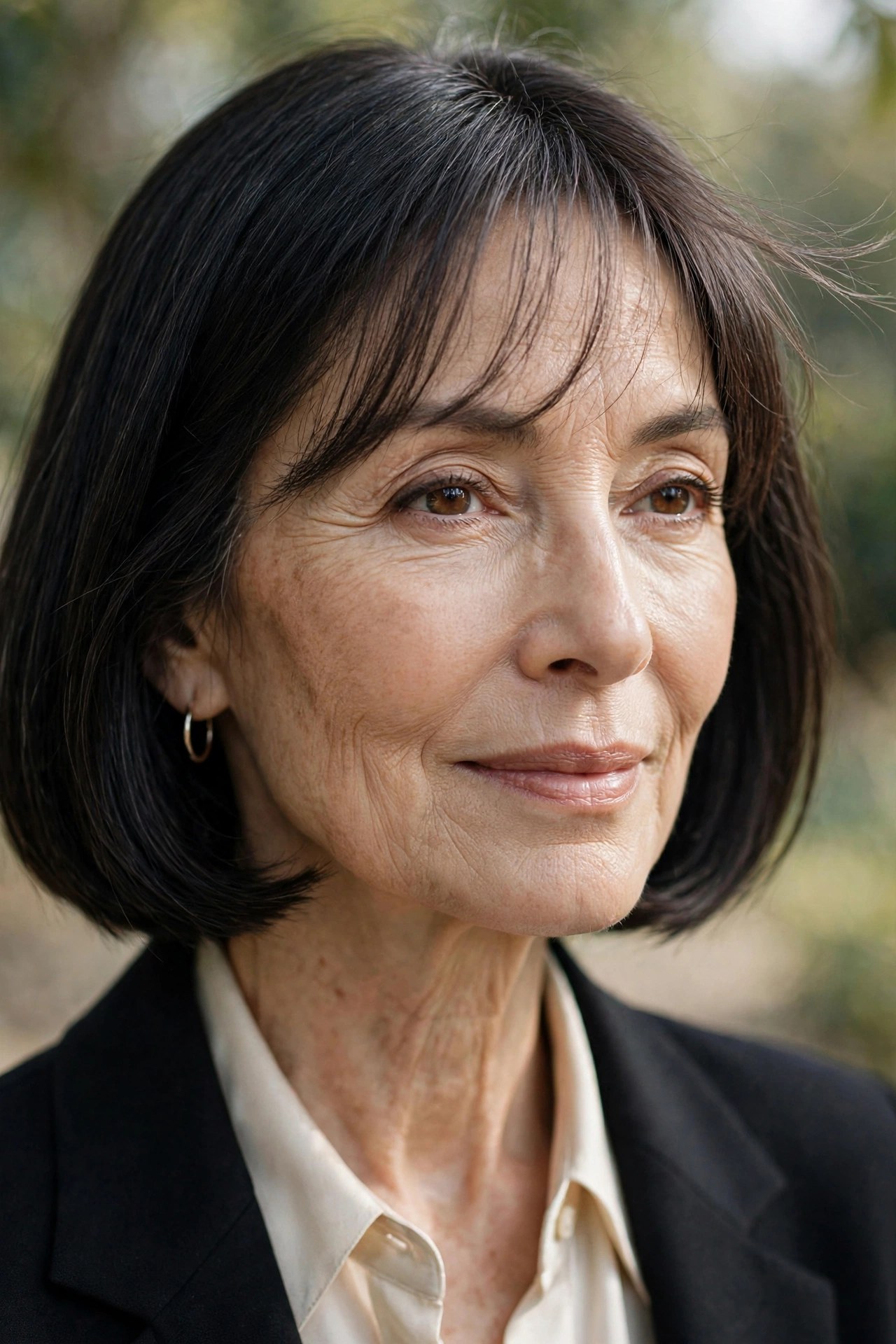 Bob haircut with see-through bangs on a woman in her 60s