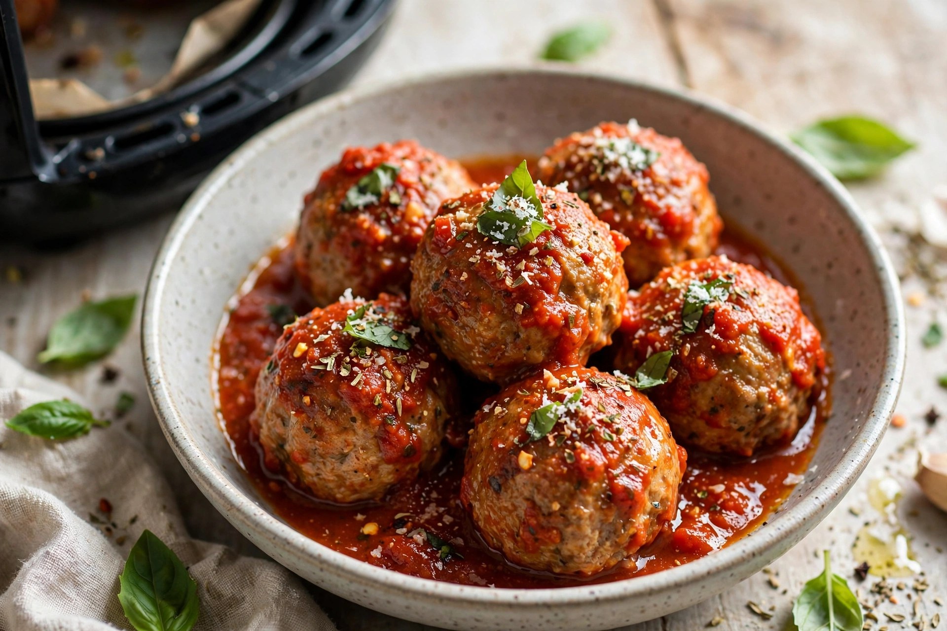 Air fryer turkey meatballs with marinara