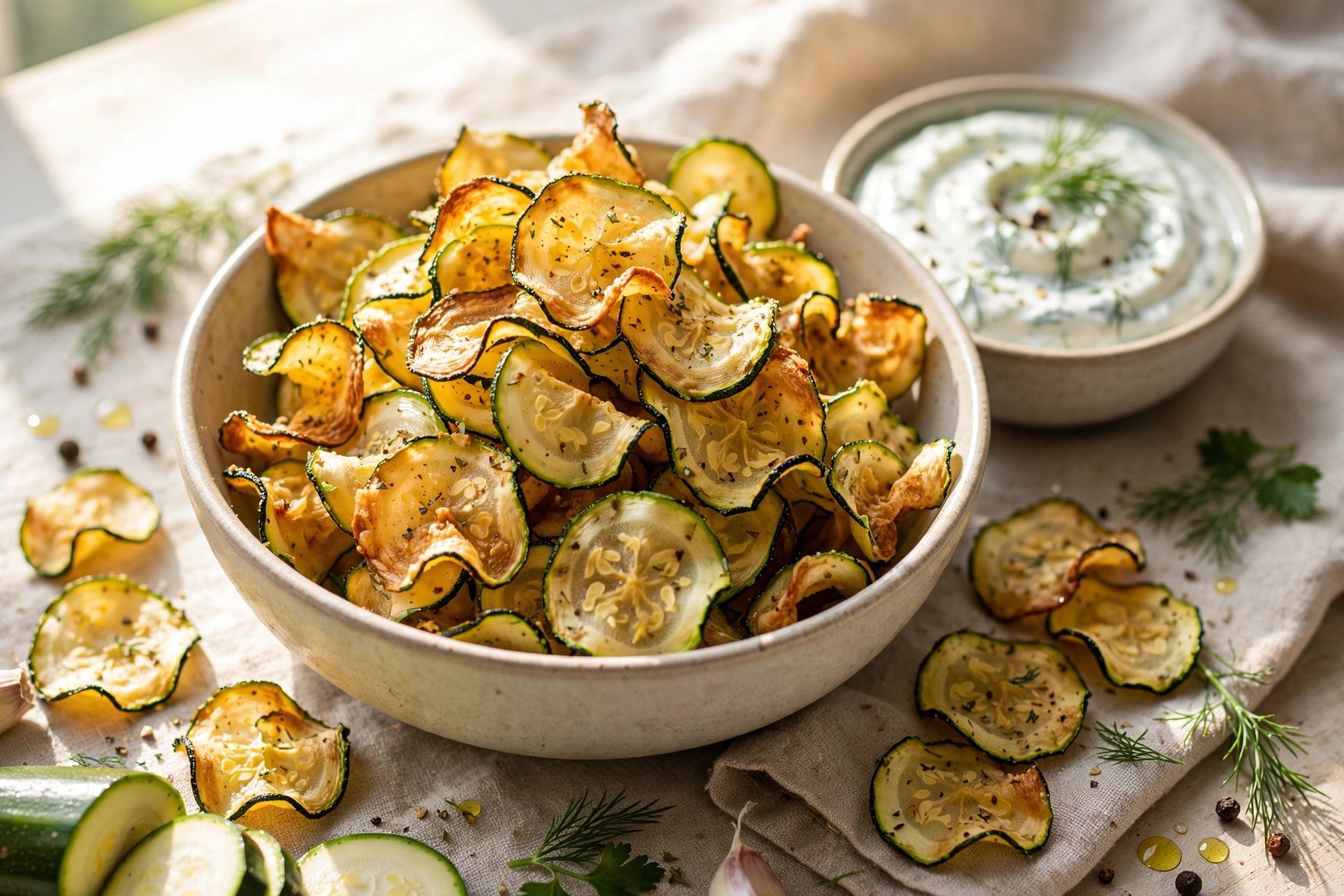 Air fryer zucchini chips crispy with dip
