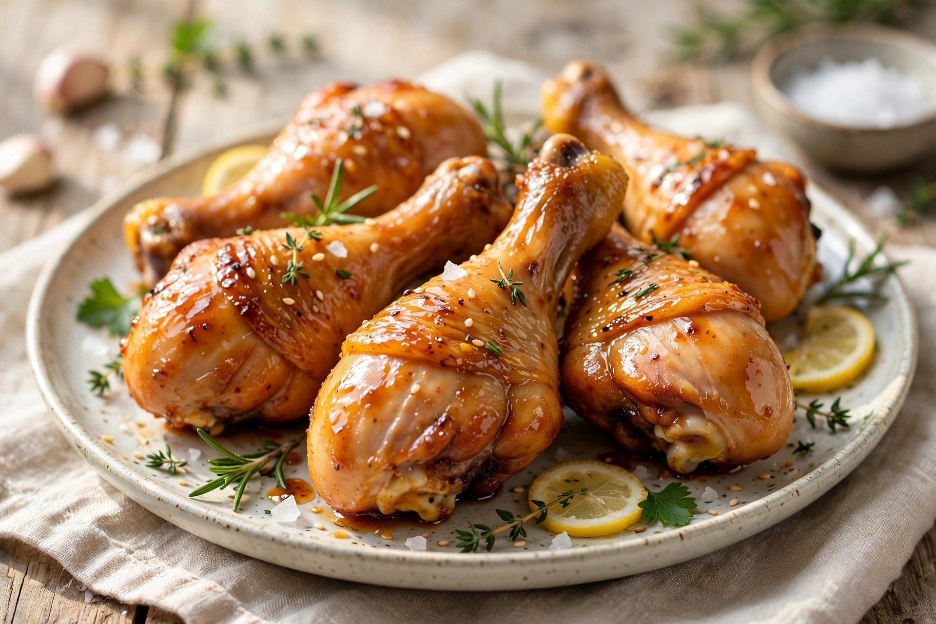 Air fryer chicken drumsticks glazed and golden
