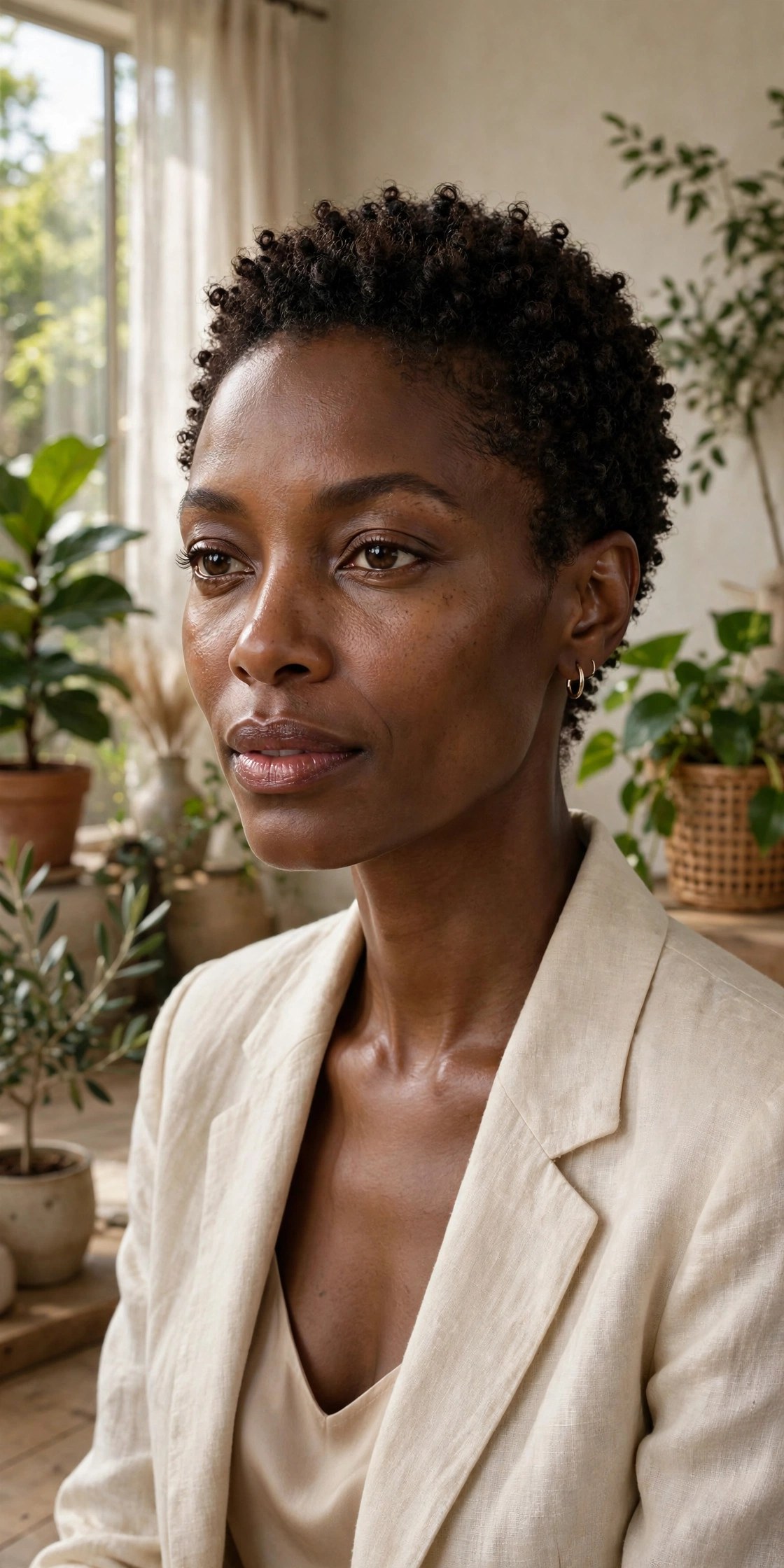 Woman in her 30s with a teeny-weeny afro