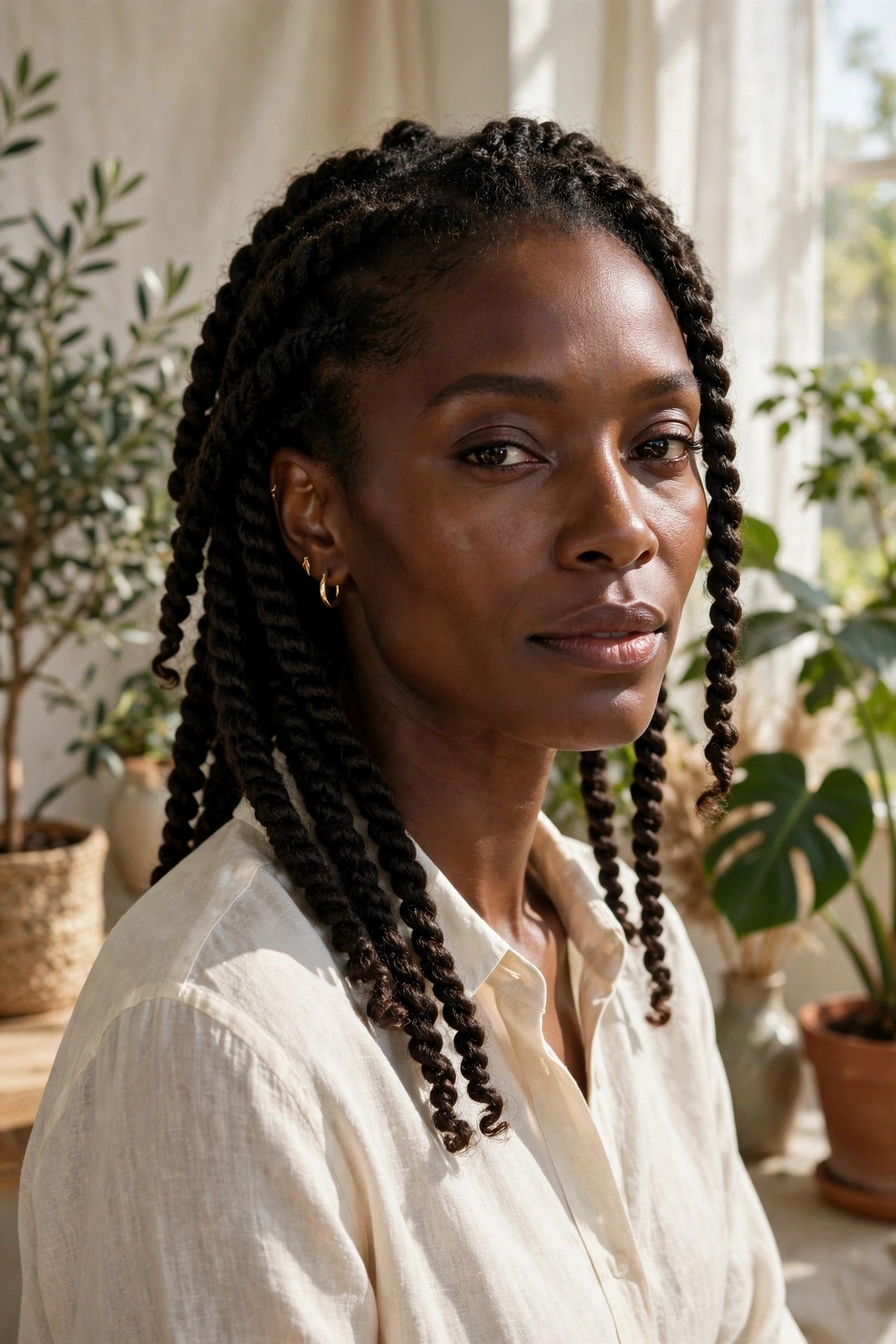 Woman in her 30s with two-strand twists