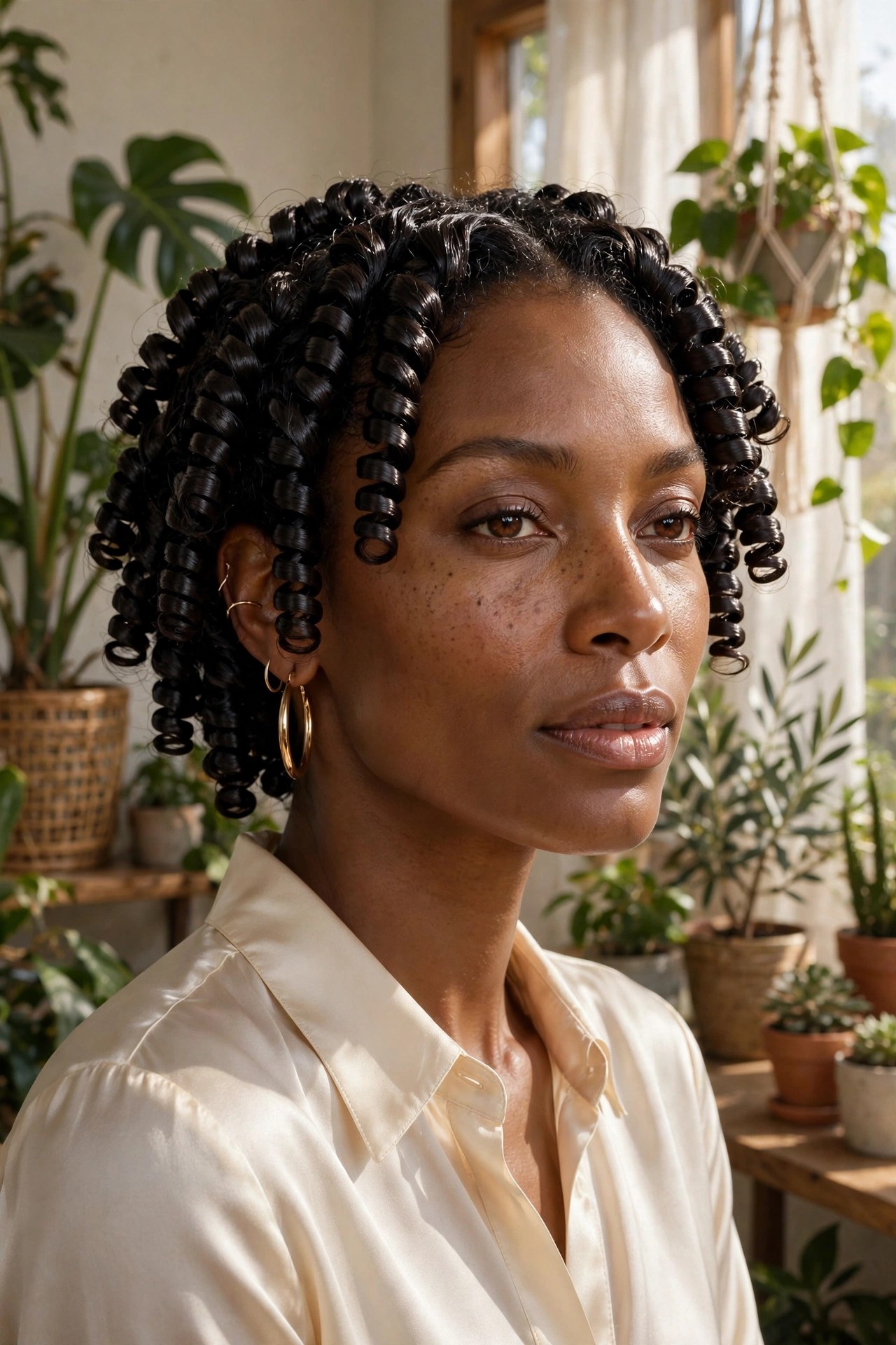 Woman in her 30s with finger coils